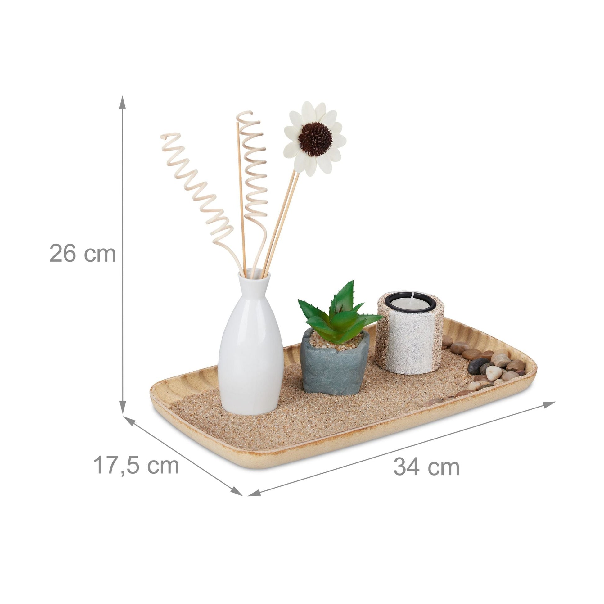 Teelichthalter-Set mit Zen Garten Anthrazit-Beige-Weiss von Relaxdays