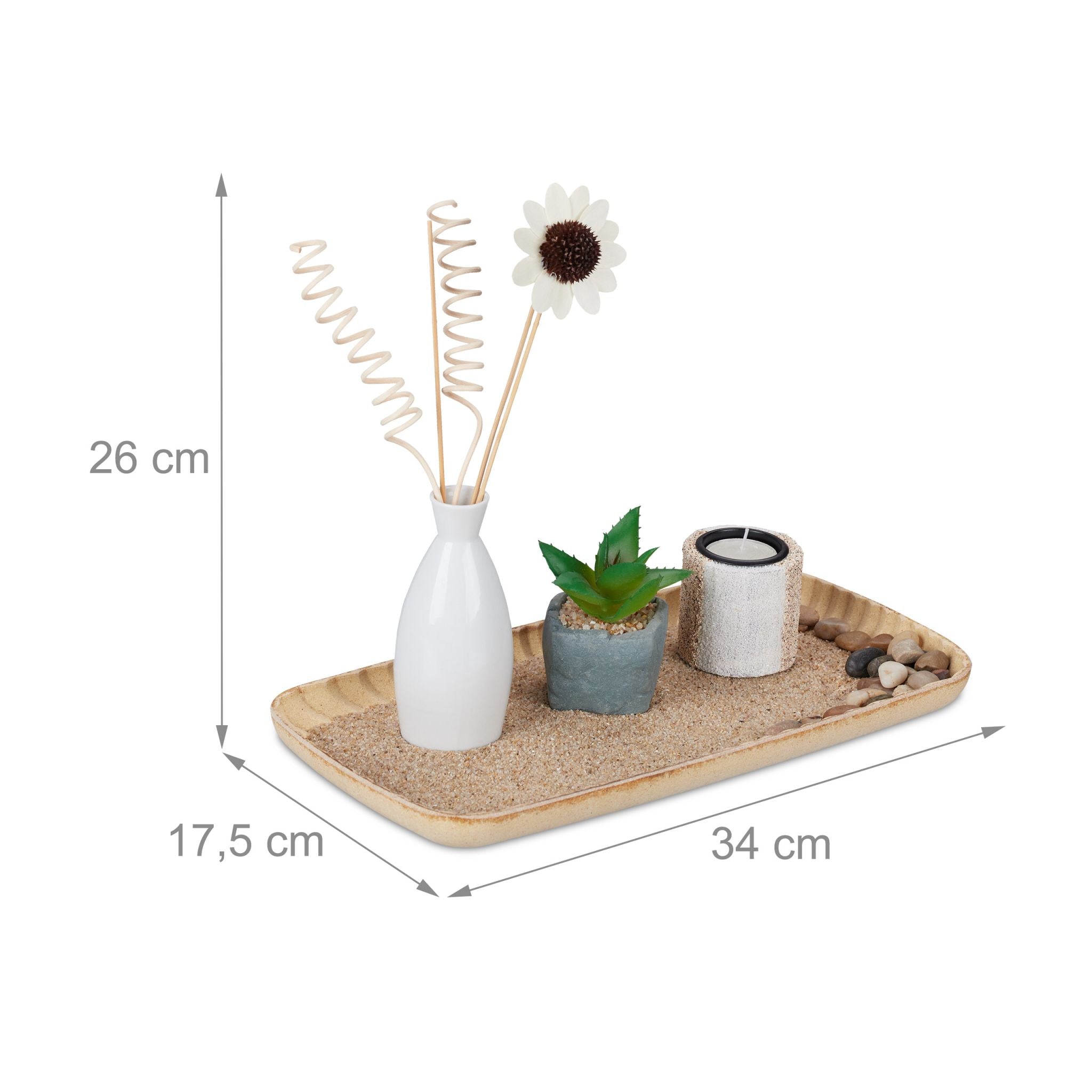 Teelichthalter-Set mit Zen Garten Anthrazit-Beige-Weiss von Relaxdays
