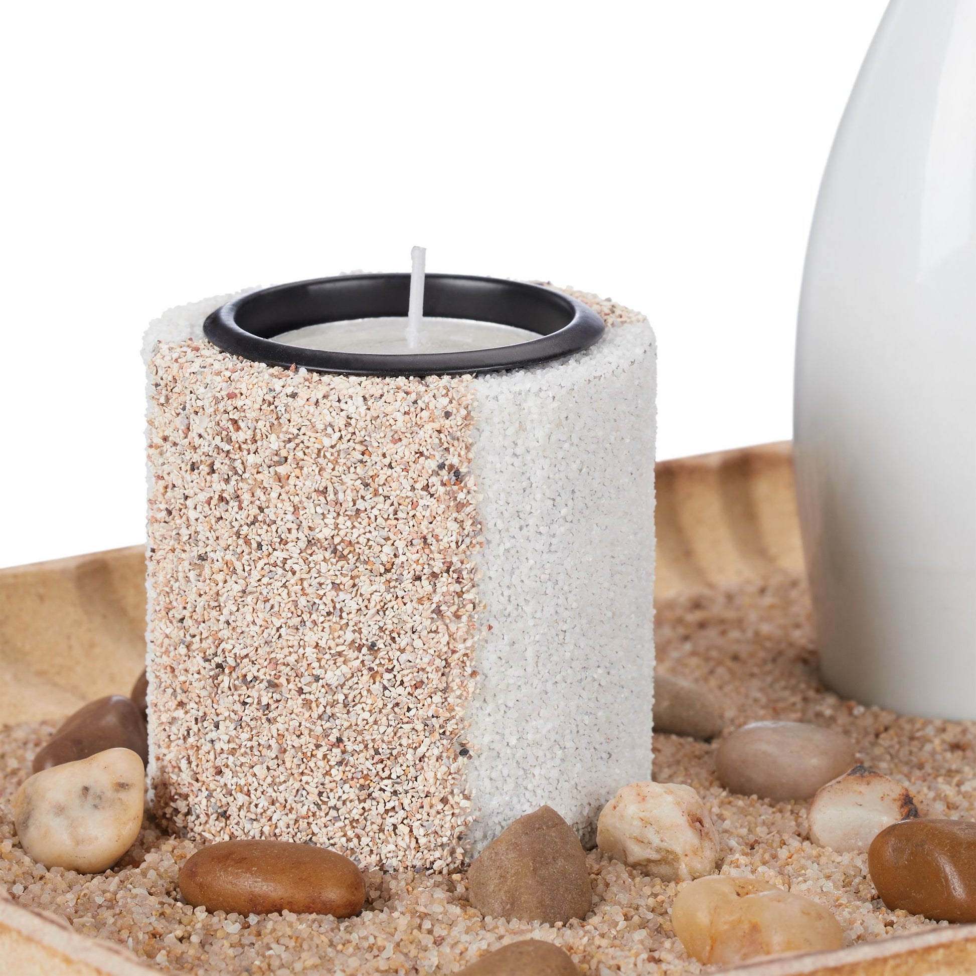 Teelichthalter-Set mit Zen Garten Anthrazit-Beige-Weiss von Relaxdays