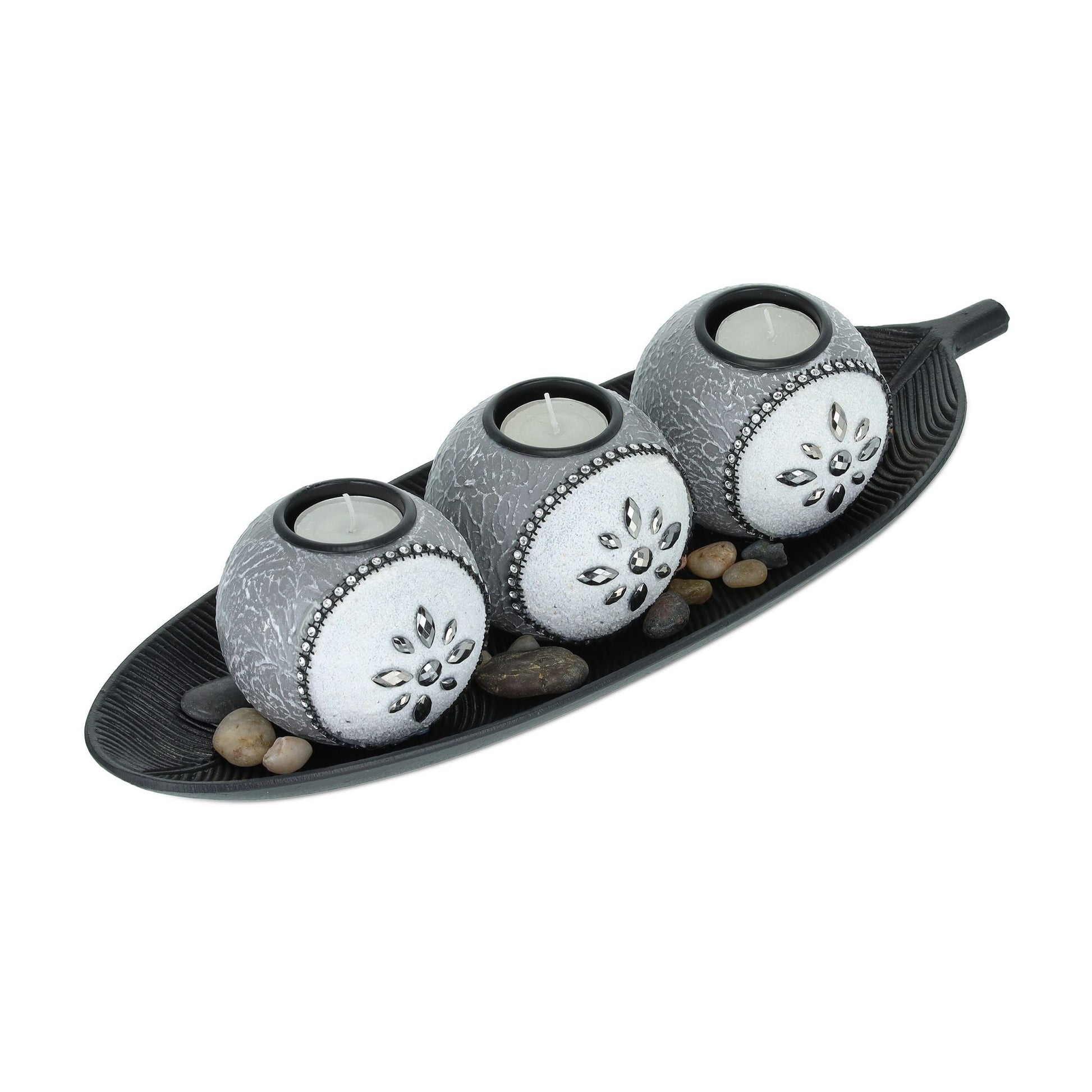 Teelichthalter-Set in Grau & Schwarz Weiss-Schwarz-Grau von Relaxdays