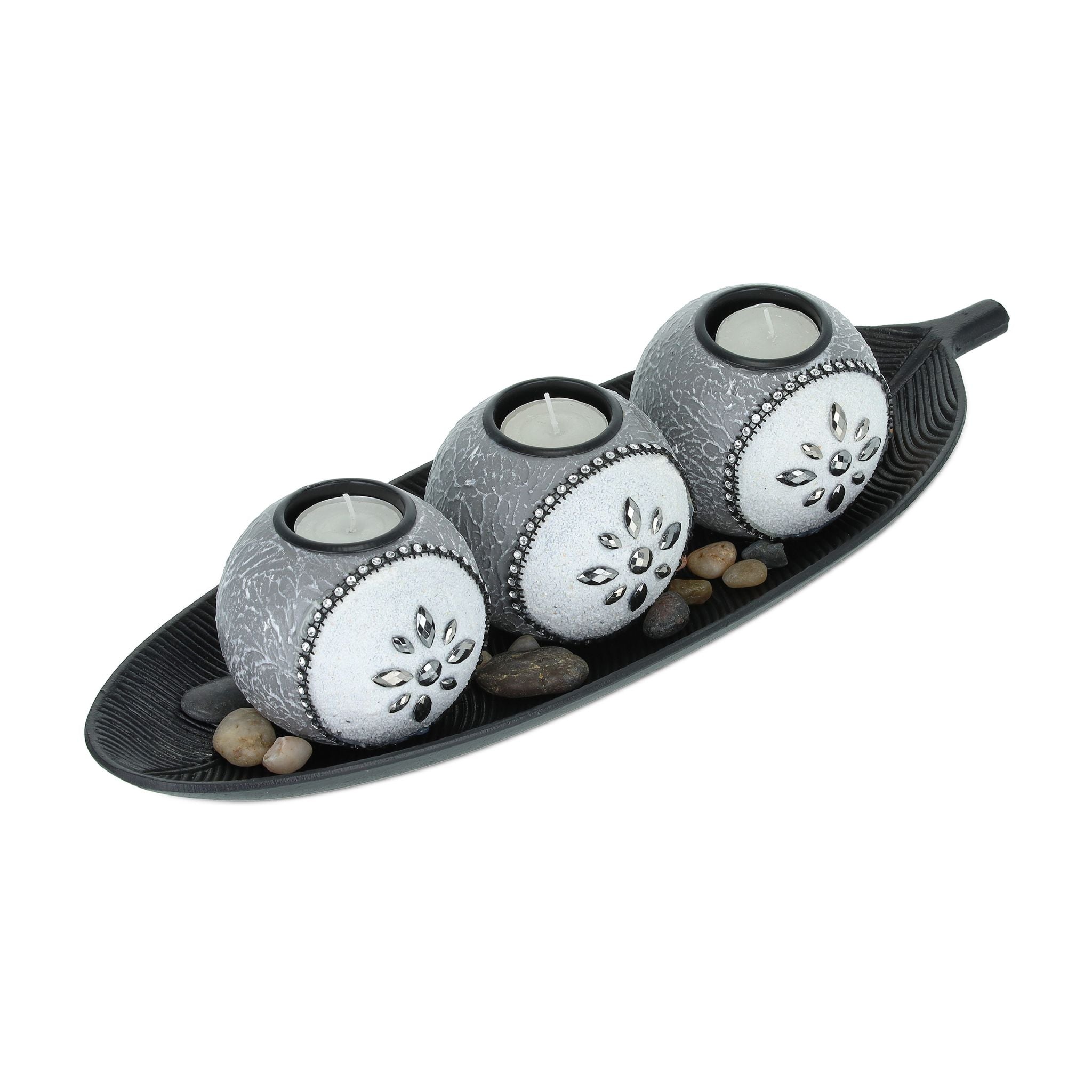 Teelichthalter-Set in Grau & Schwarz Weiss-Schwarz-Grau von Relaxdays
