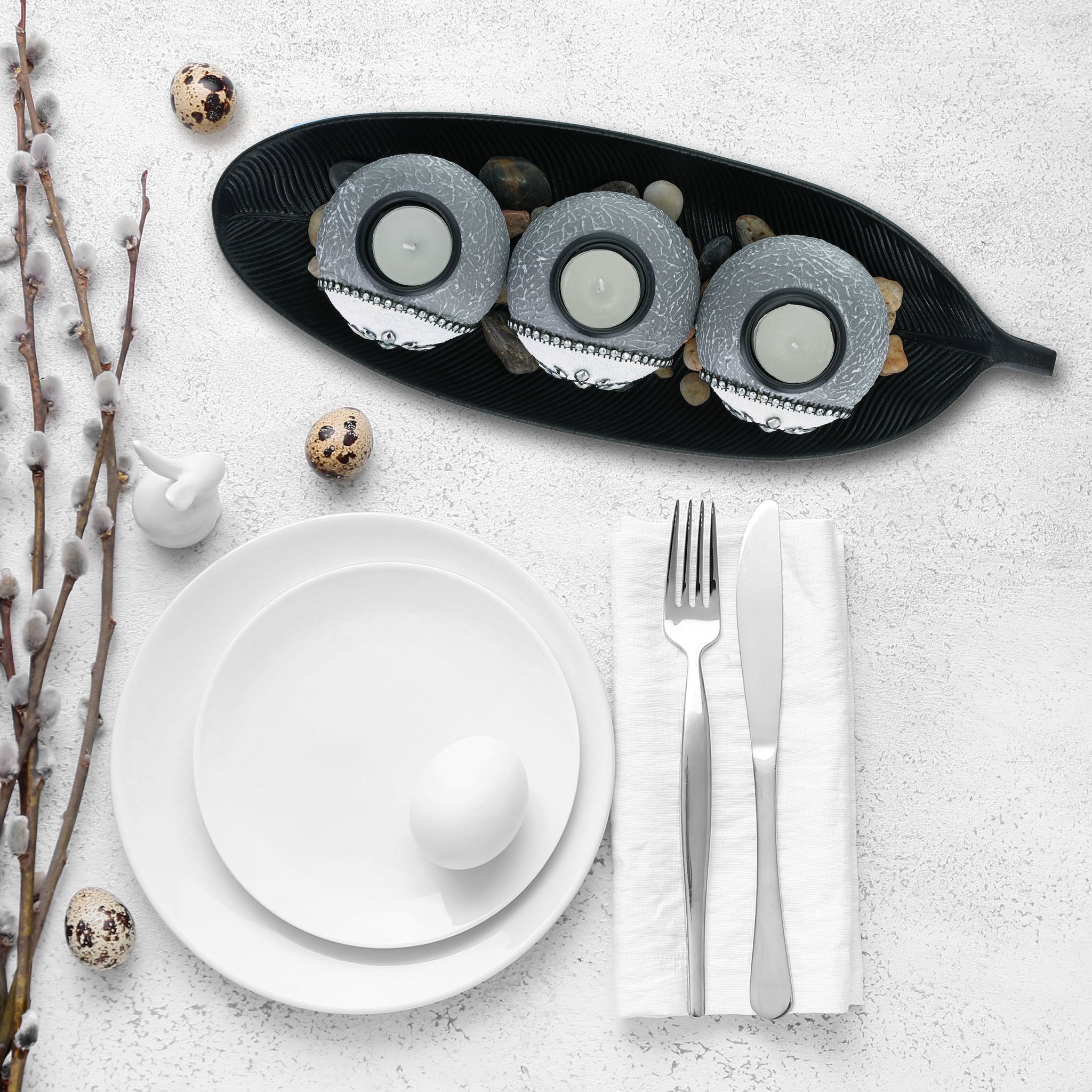 Teelichthalter-Set in Grau & Schwarz Weiss-Schwarz-Grau von Relaxdays