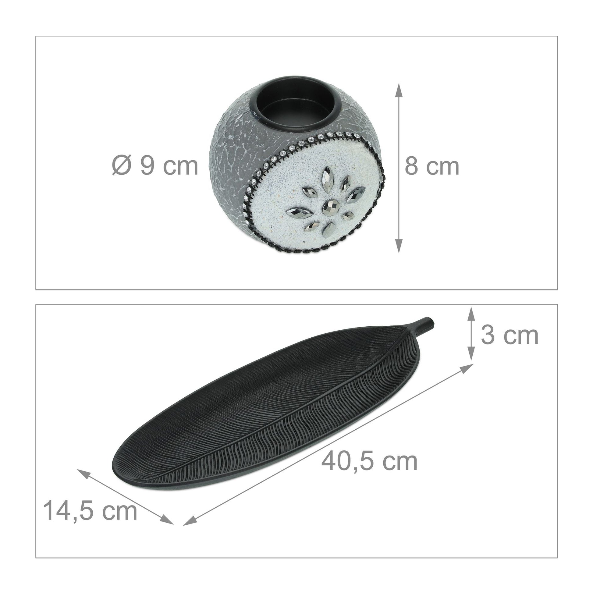 Teelichthalter-Set in Grau & Schwarz Weiss-Schwarz-Grau von Relaxdays