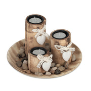 Teelichthalter-Set mit Dekoschale Weiss-Hellbraun von Relaxdays