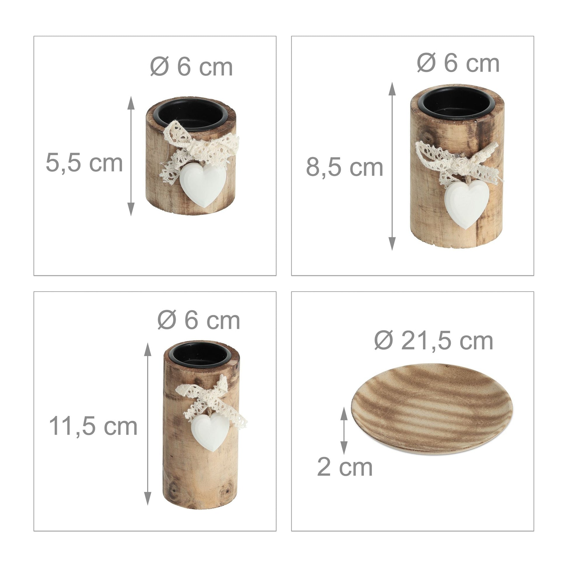 Teelichthalter-Set mit Dekoschale Weiss-Hellbraun von Relaxdays