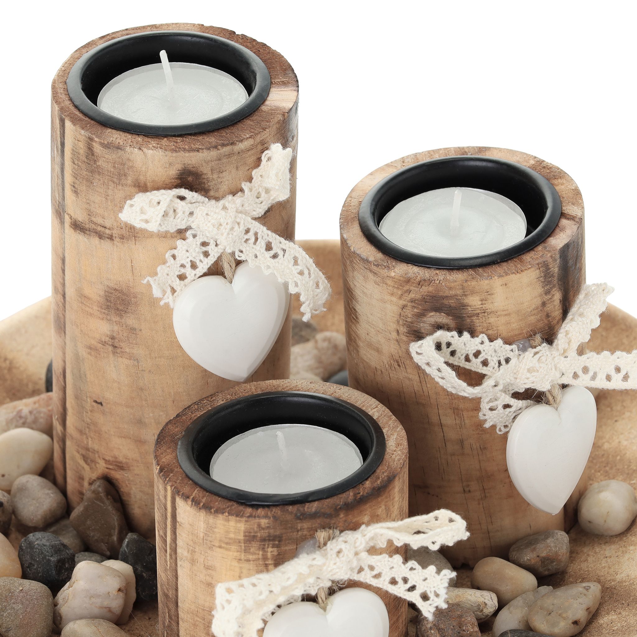 Teelichthalter-Set mit Dekoschale Weiss-Hellbraun von Relaxdays