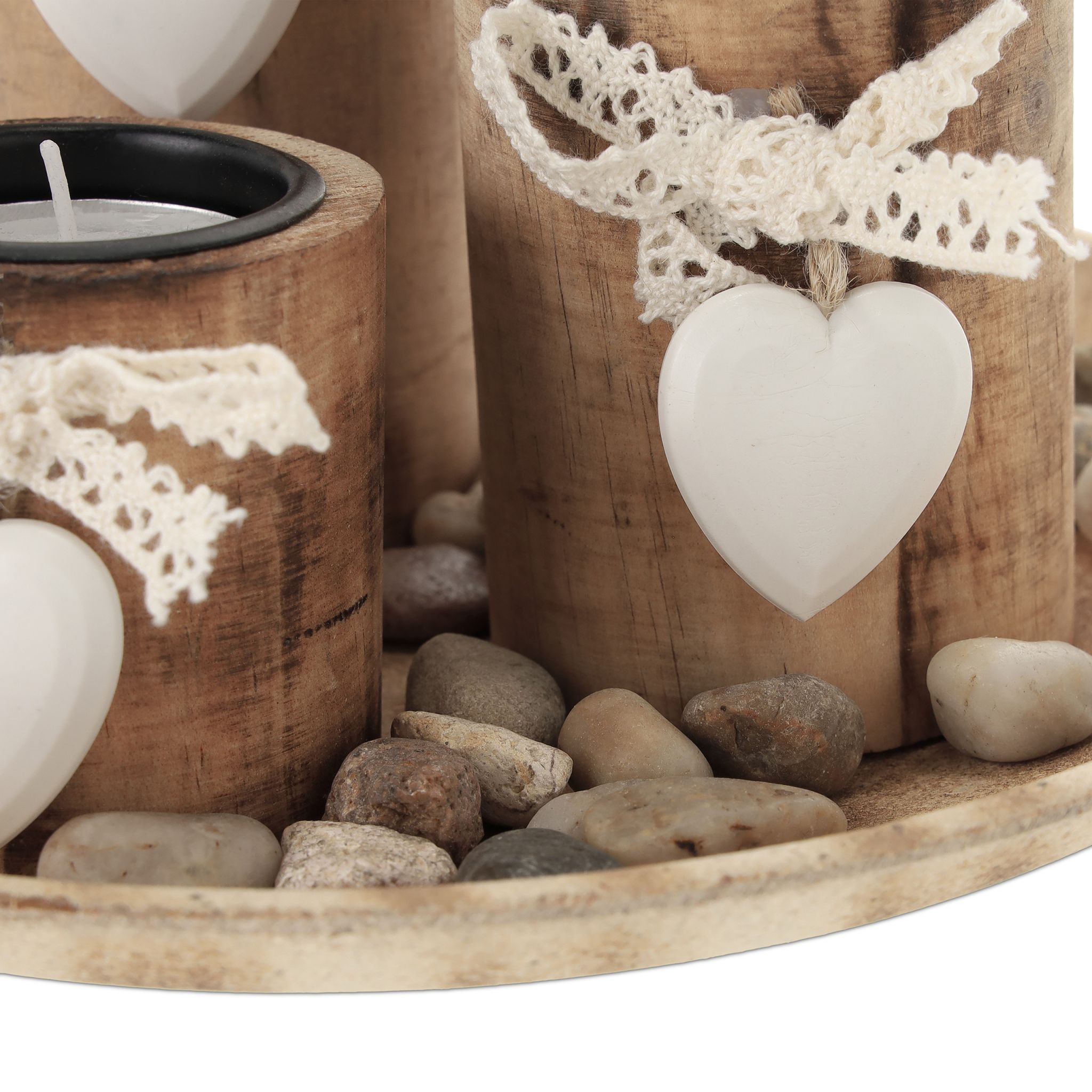 Teelichthalter-Set mit Dekoschale Weiss-Hellbraun von Relaxdays