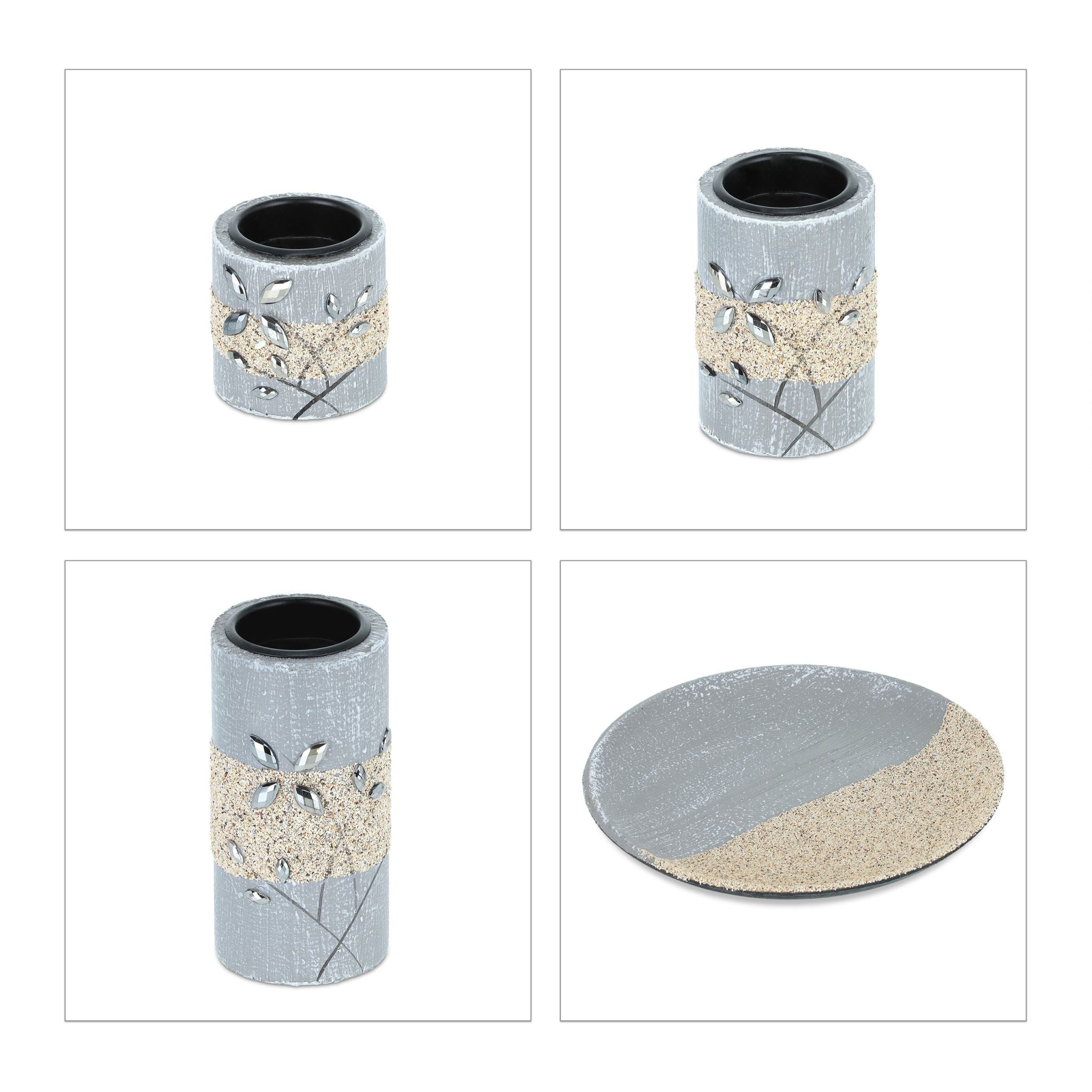 Teelichthalter-Set mit Dekoschale Beige-Schwarz-Grau von Relaxdays
