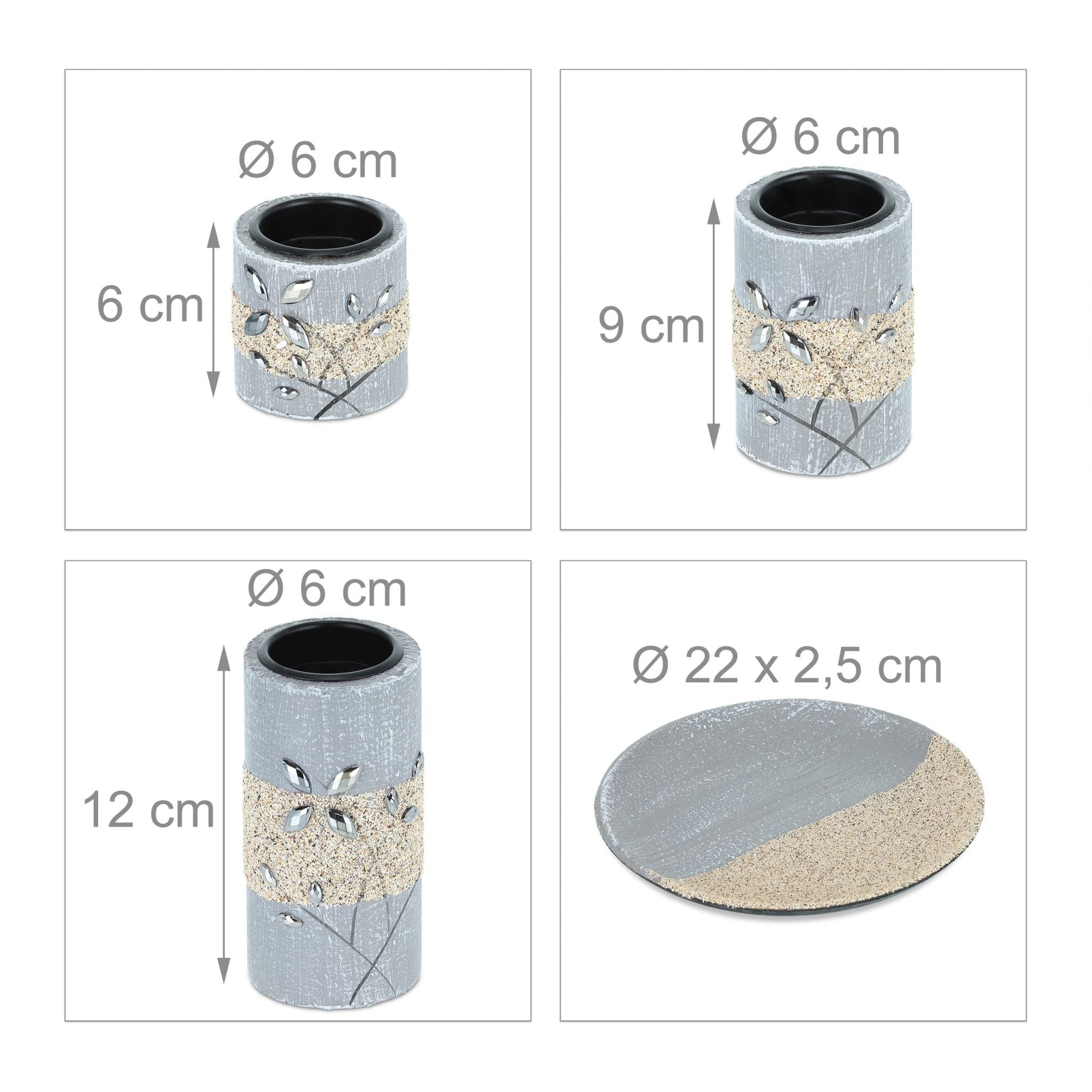 Teelichthalter-Set mit Dekoschale Beige-Schwarz-Grau von Relaxdays