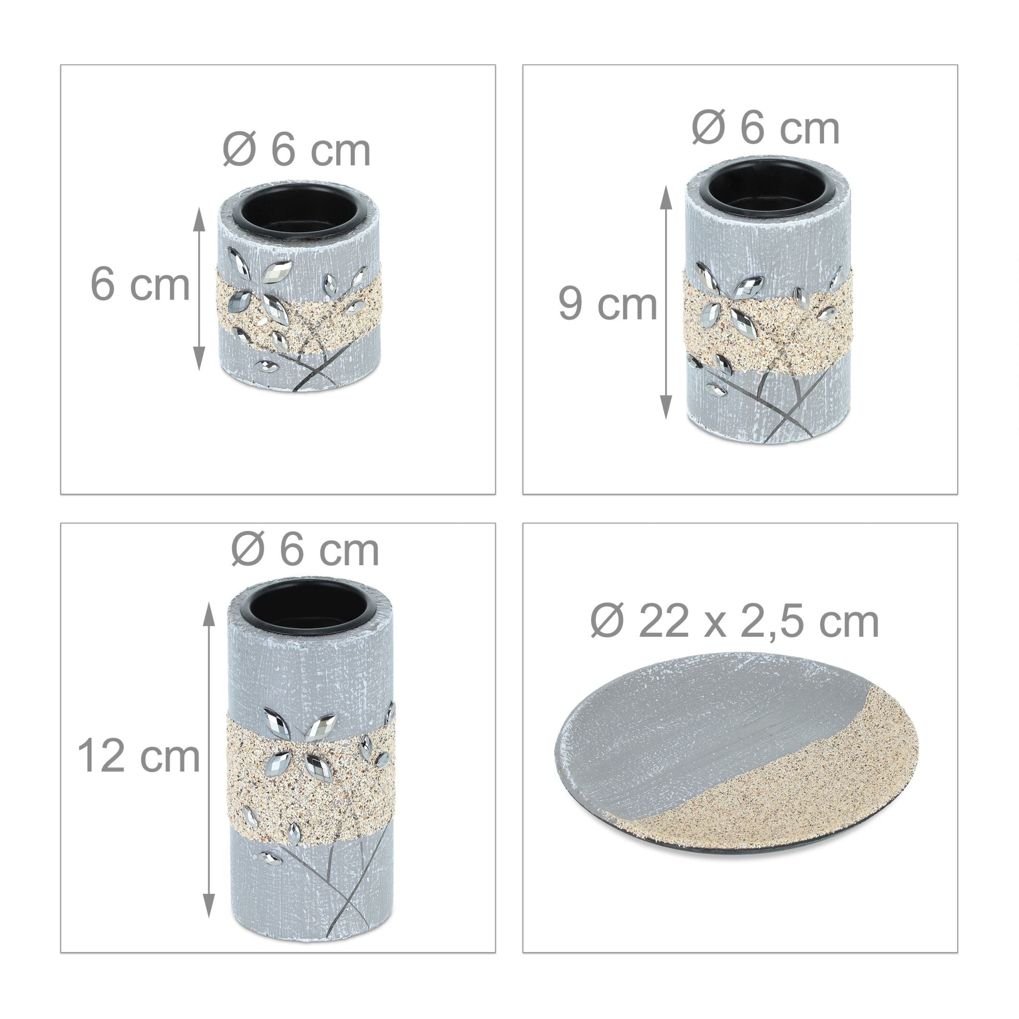 Teelichthalter-Set mit Dekoschale Beige-Schwarz-Grau von Relaxdays