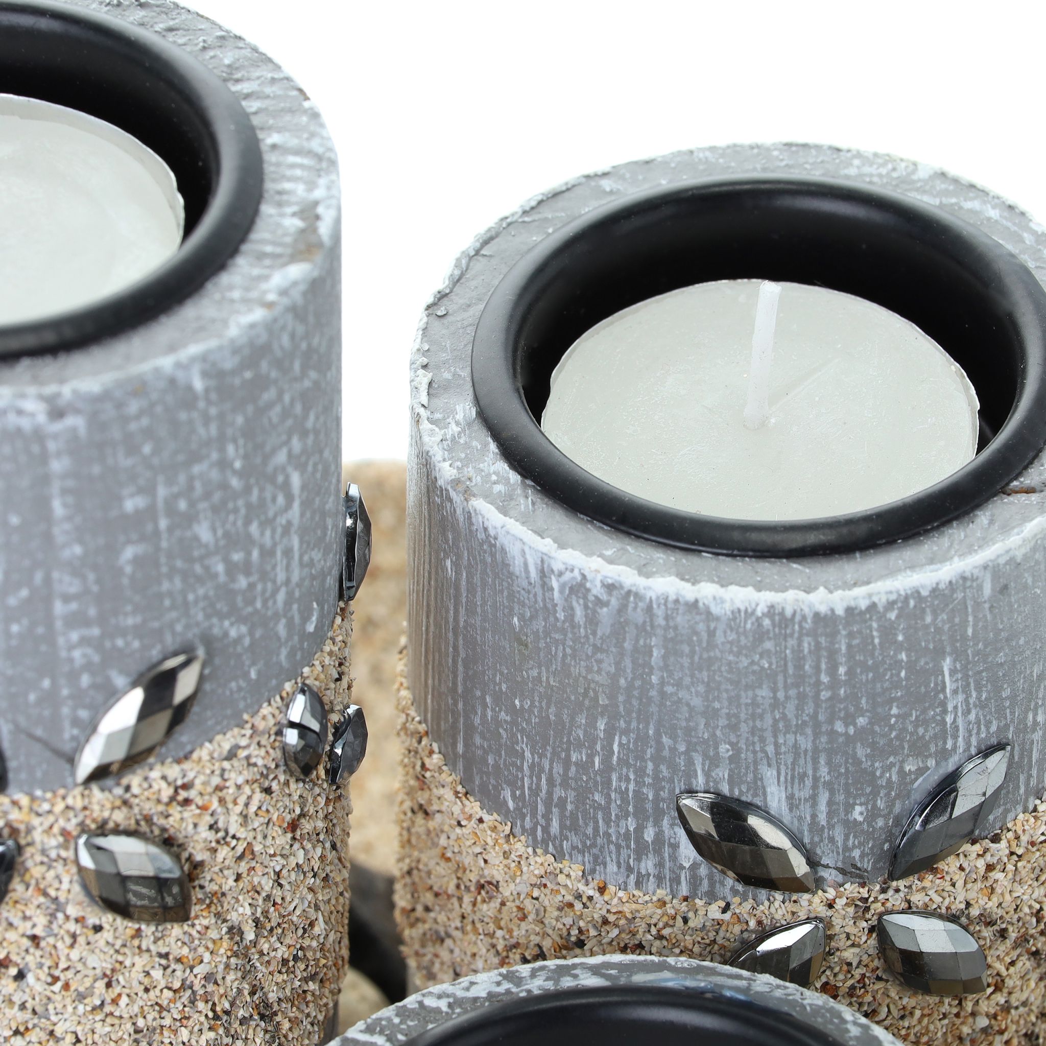 Teelichthalter-Set mit Dekoschale Beige-Schwarz-Grau von Relaxdays
