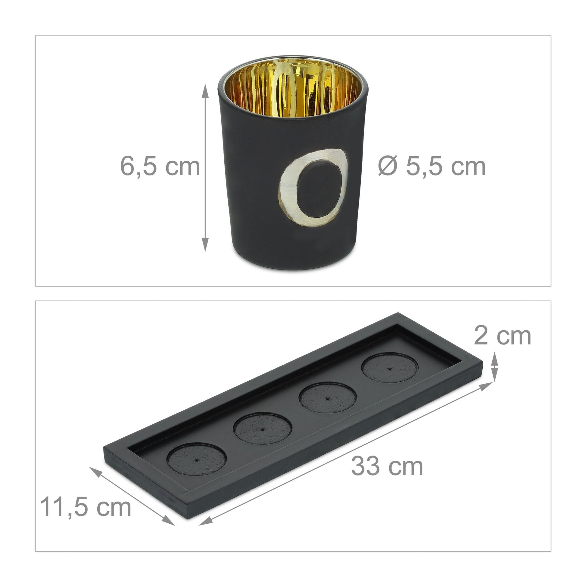 Teelichthalter Home mit Tablett Gold-Schwarz-Grau von Relaxdays