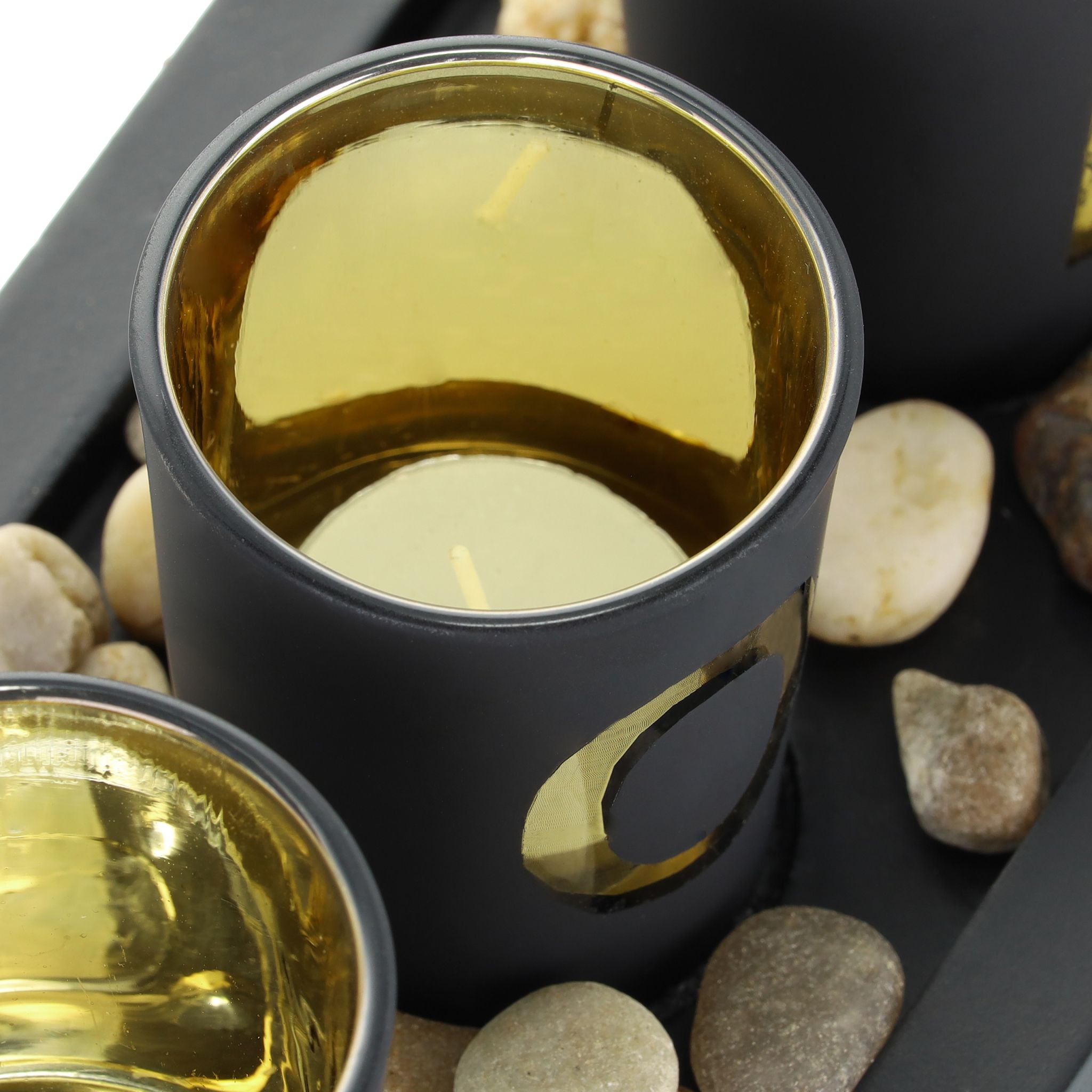 Teelichthalter Home mit Tablett Gold-Schwarz-Grau von Relaxdays