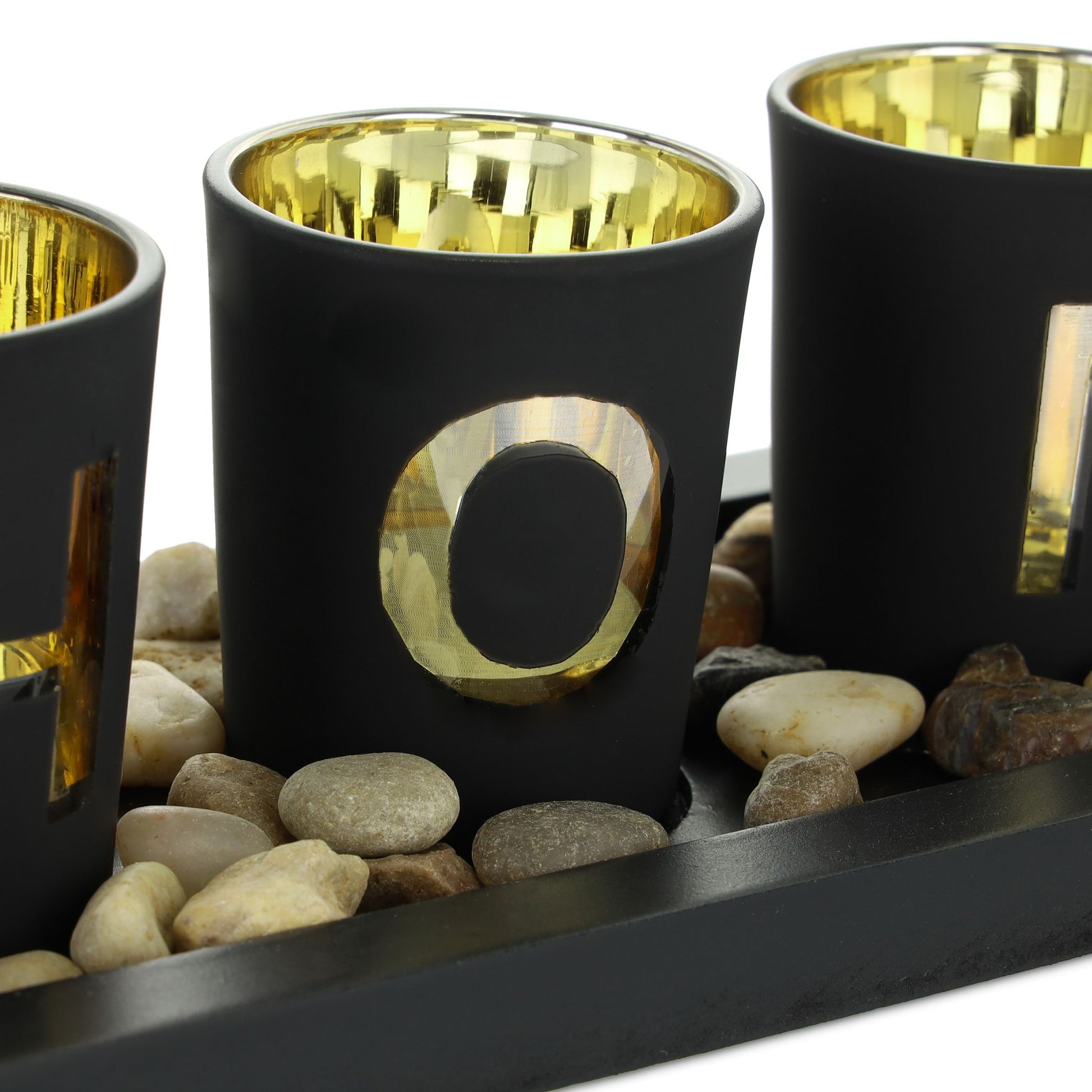 Teelichthalter Home mit Tablett Gold-Schwarz-Grau von Relaxdays