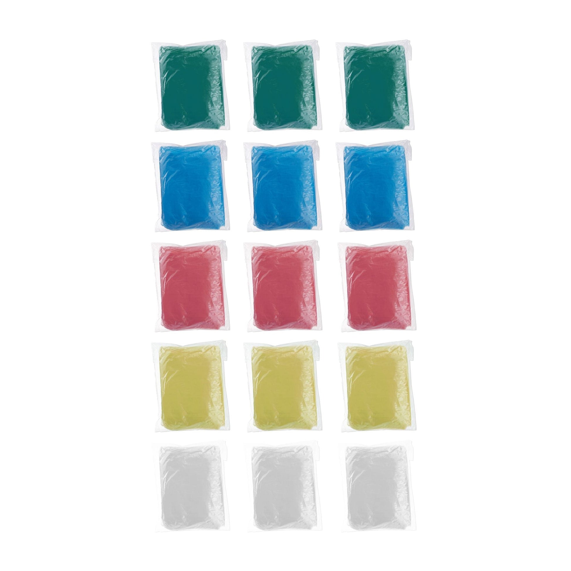 Einweg Regenponcho 15er-Set bunt Blau-Gelb-Rot von Relaxdays
