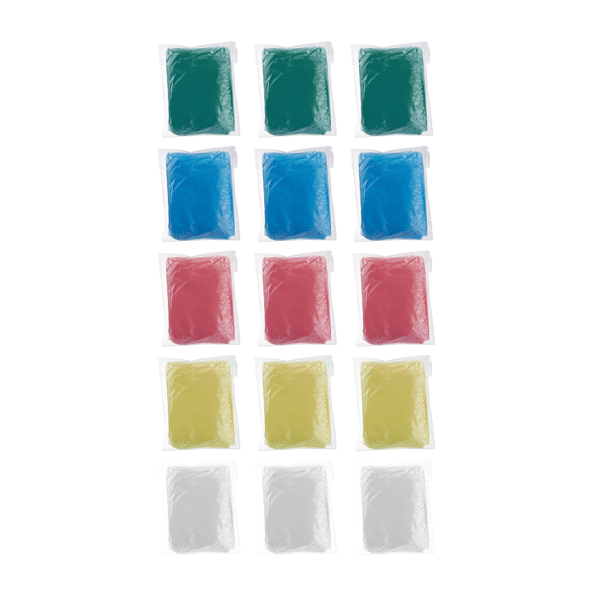Einweg Regenponcho 15er-Set bunt Blau-Gelb-Rot von Relaxdays