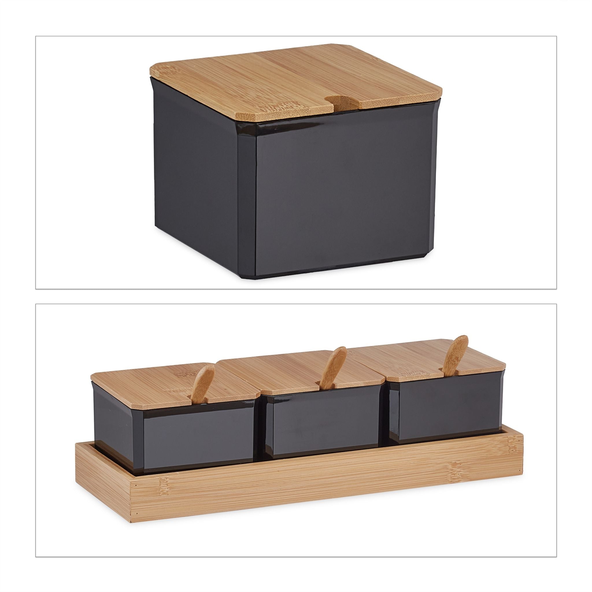 Gewürzbehälter-Set mit Löffel & Deckel Hellbraun-Schwarz