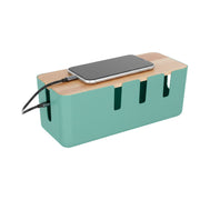 Kabelbox mit Holzdeckel Hellbraun-Türkis von Relaxdays