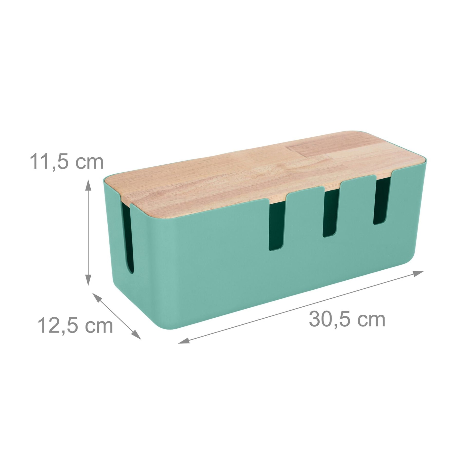 Kabelbox mit Holzdeckel Hellbraun-Türkis von Relaxdays