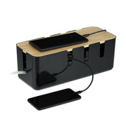 Kabelbox mit Holzdeckel Hellbraun-Schwarz von Relaxdays