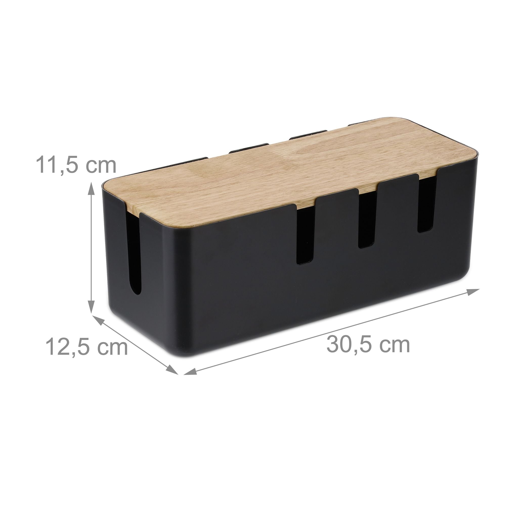 Kabelbox mit Holzdeckel Hellbraun-Schwarz von Relaxdays