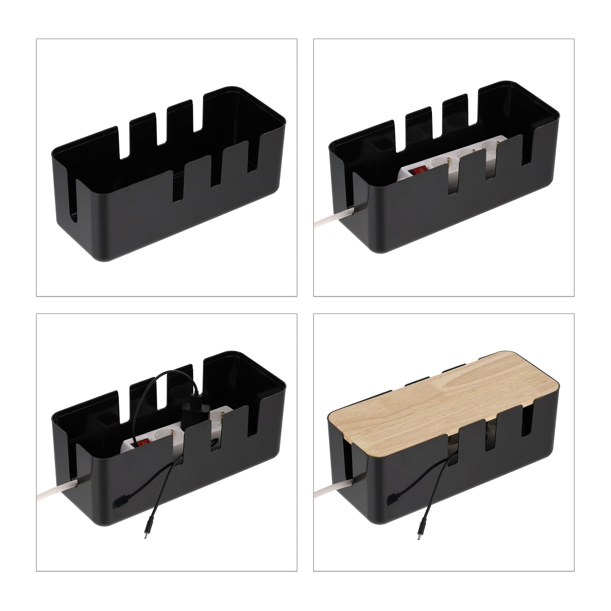 Kabelbox mit Holzdeckel Hellbraun-Schwarz von Relaxdays