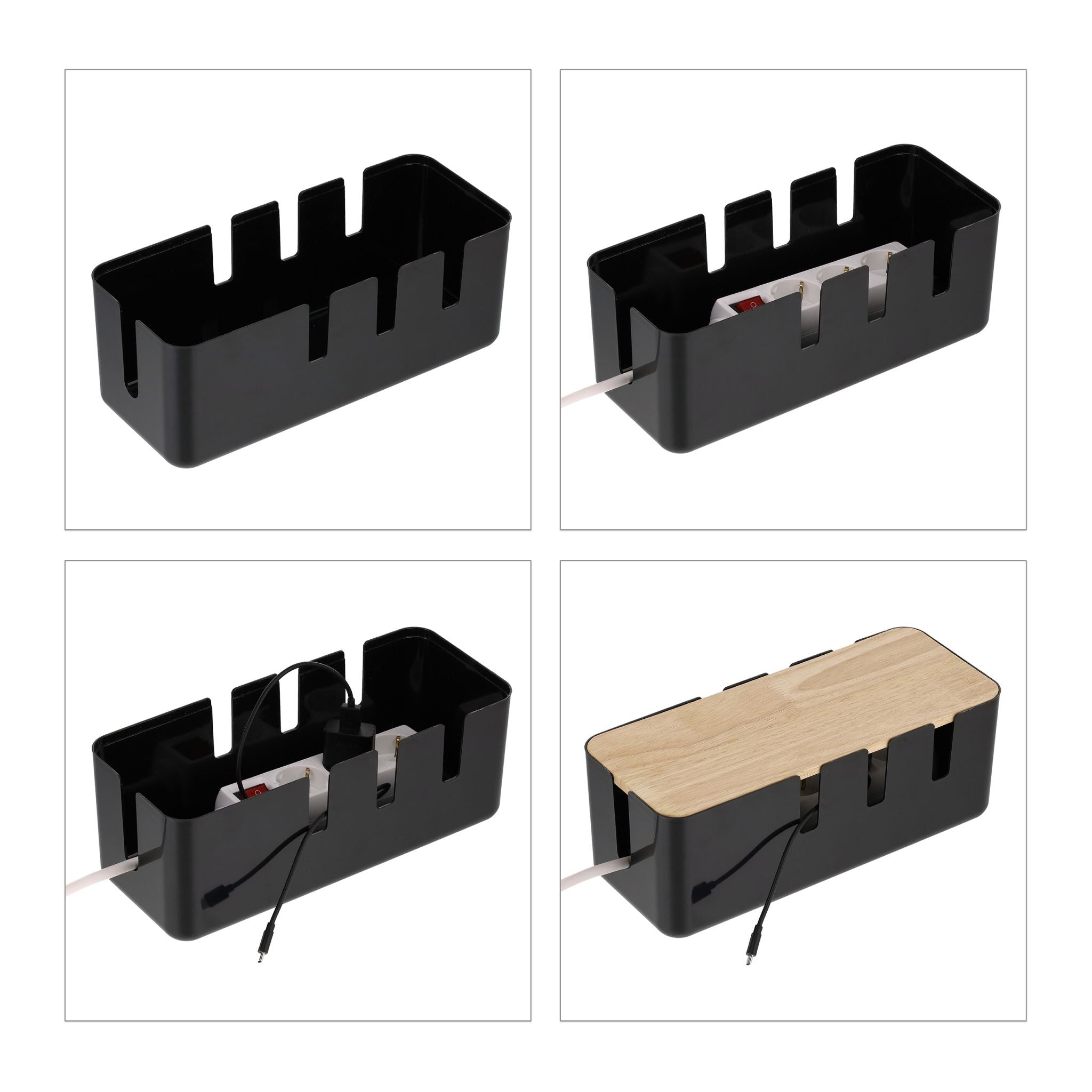 Kabelbox mit Holzdeckel Hellbraun-Schwarz von Relaxdays