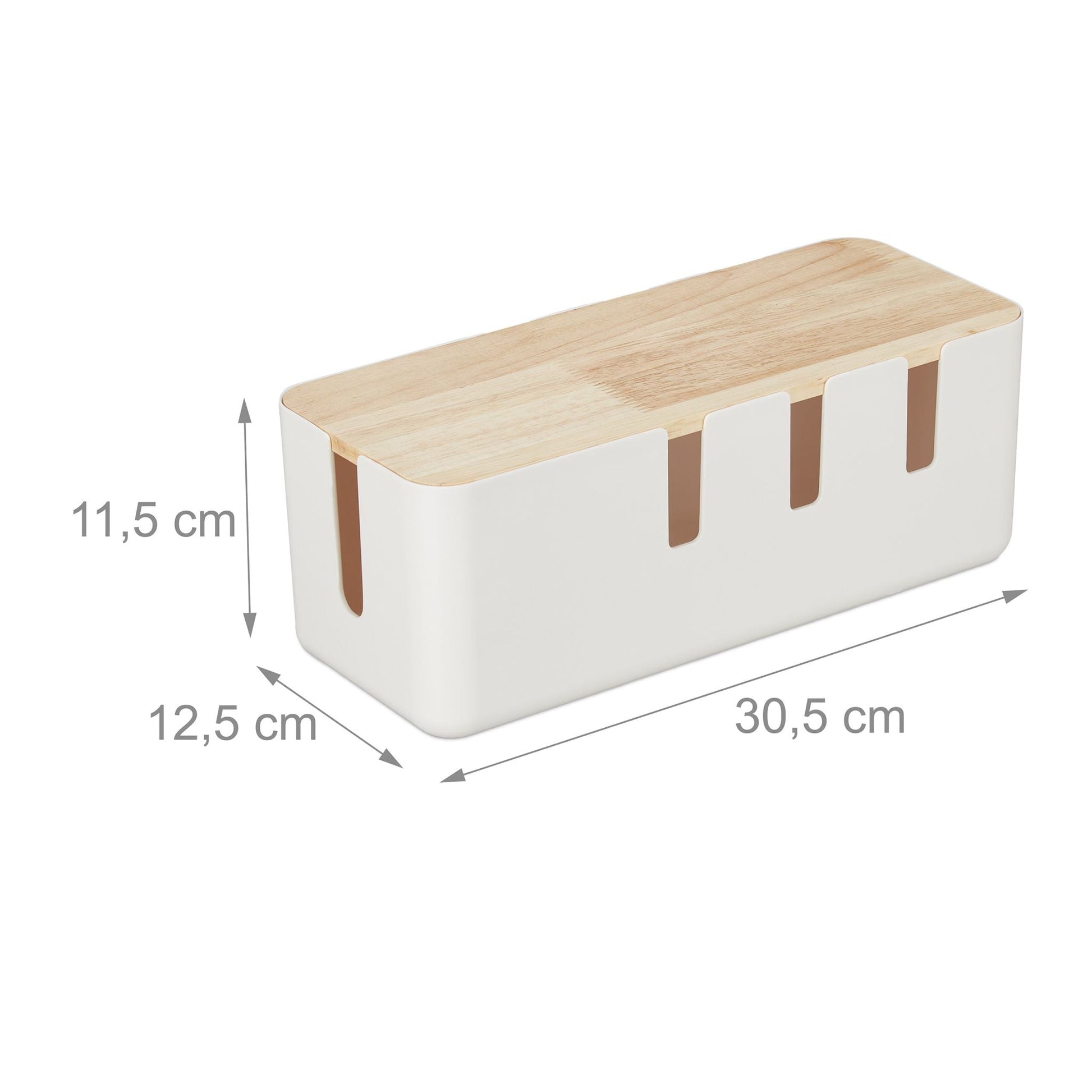 Kabelbox mit Holzdeckel Weiss-Hellbraun von Relaxdays