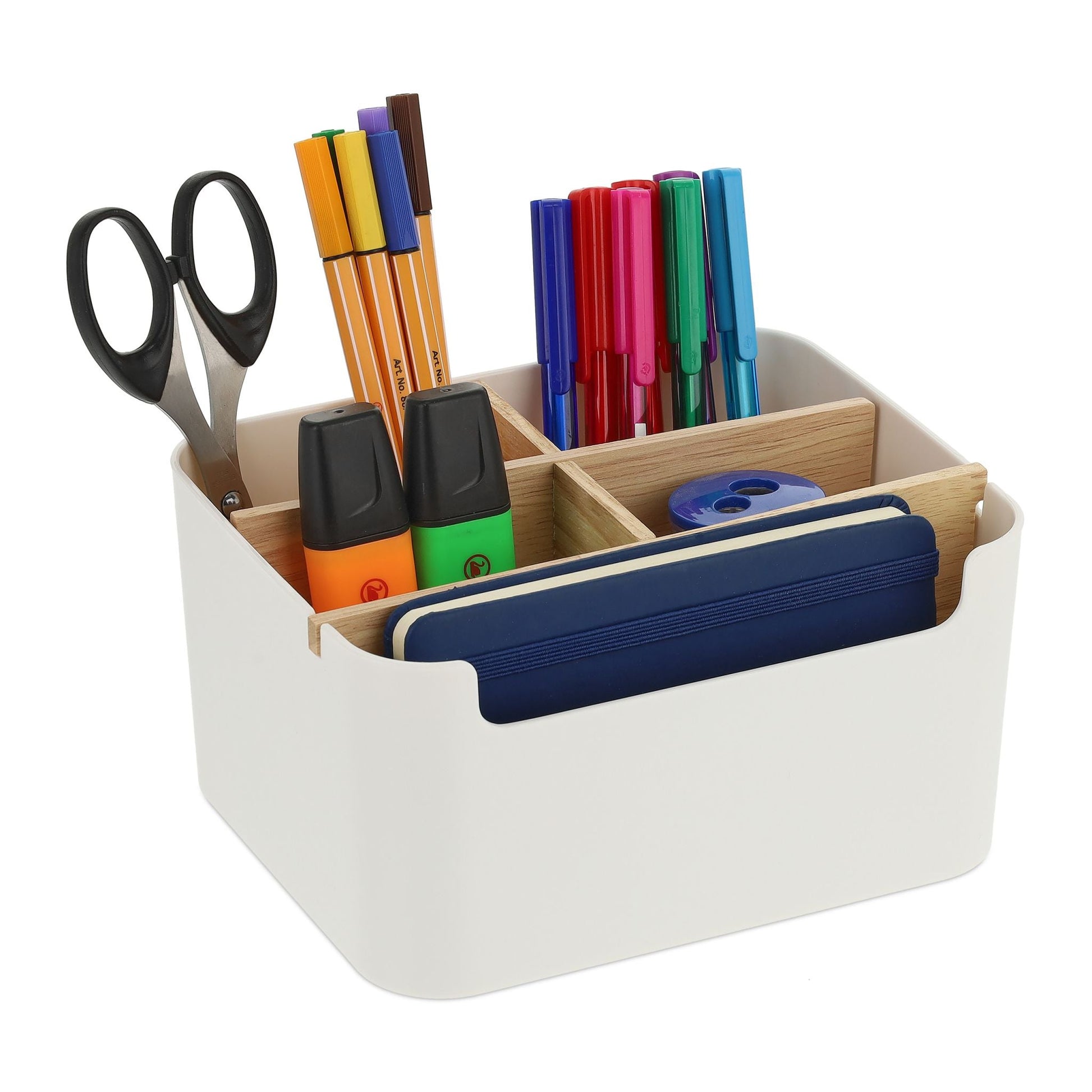 Schreibtisch Organizer mit 5 Fächern Weiss-Hellbraun von Relaxdays