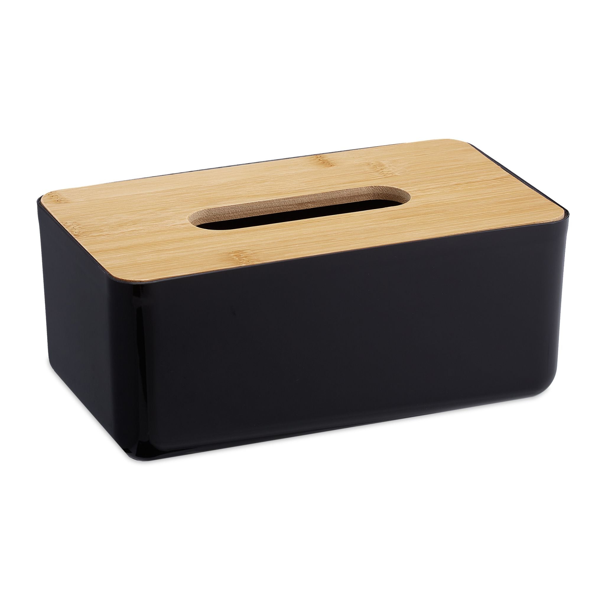 Kosmetiktücher Box mit Holz-Deckel Hellbraun-Schwarz von Relaxdays