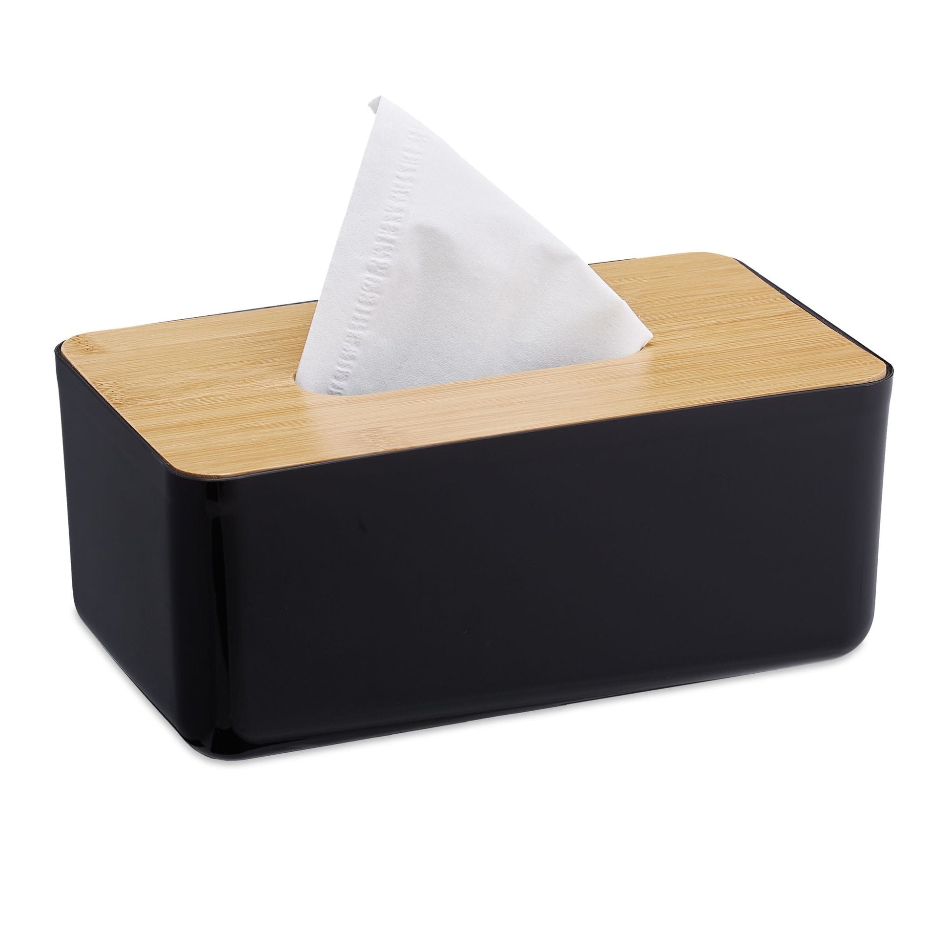 Kosmetiktücher Box mit Holz-Deckel Hellbraun-Schwarz von Relaxdays