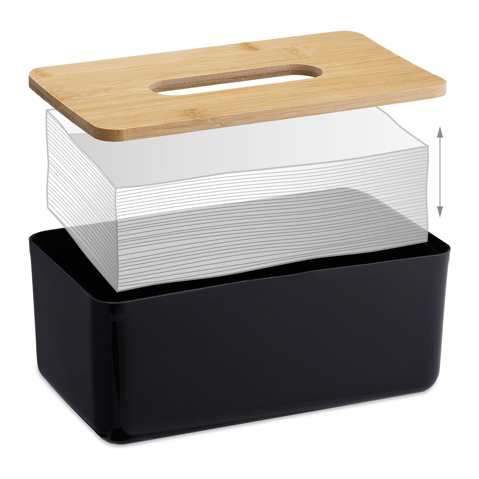 Kosmetiktücher Box mit Holz-Deckel Hellbraun-Schwarz von Relaxdays