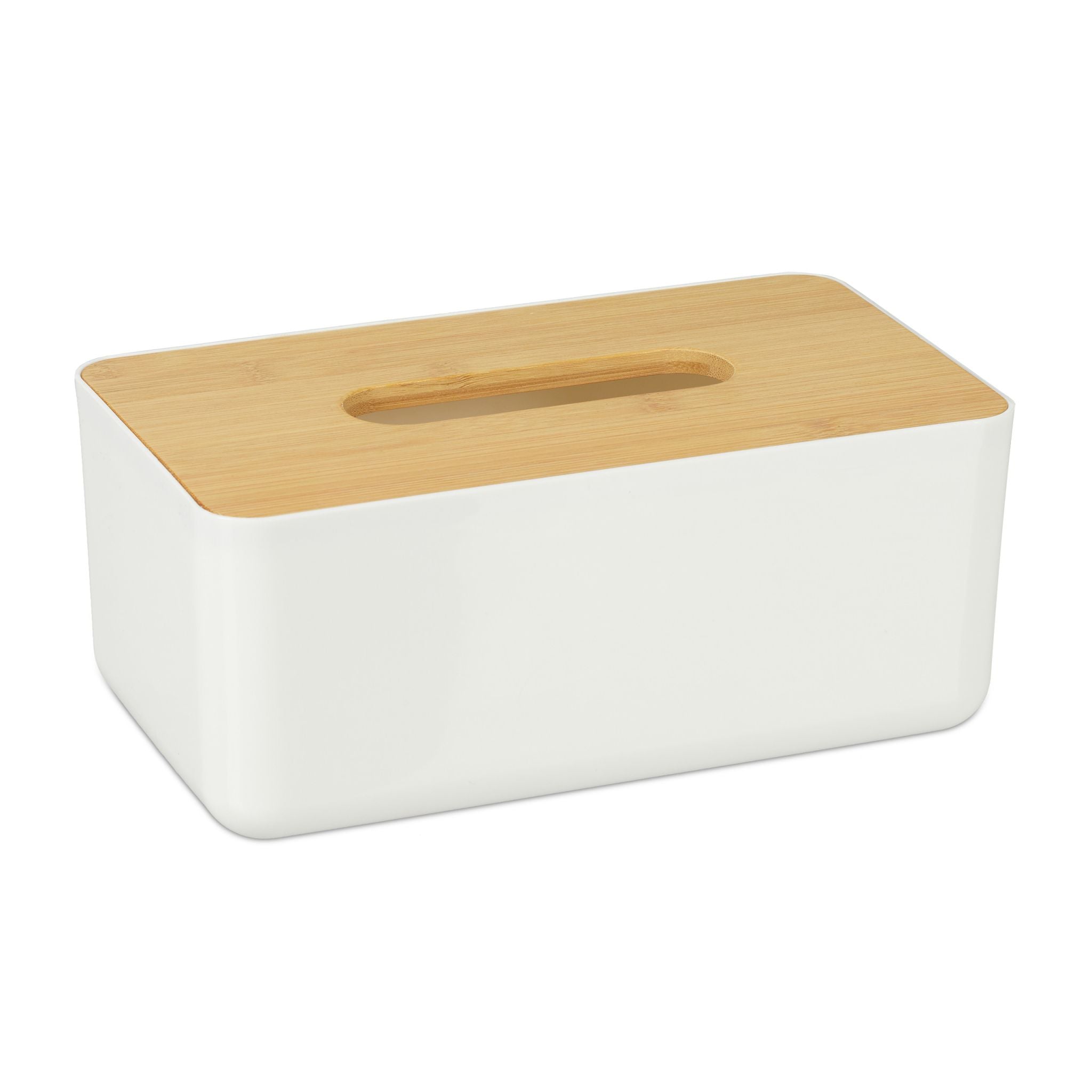 Kosmetiktücher Box mit Holz-Deckel Weiss-Hellbraun von Relaxdays