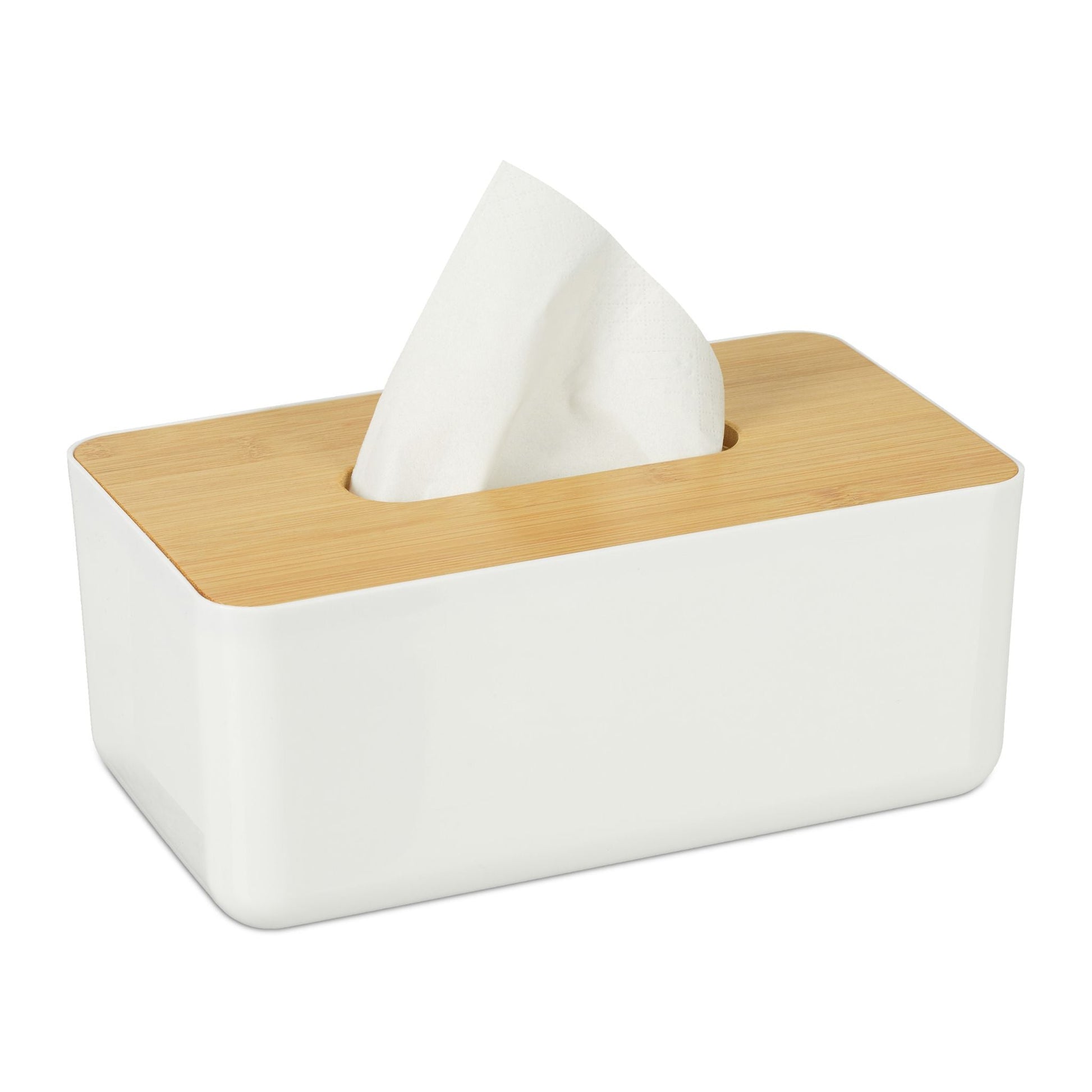 Kosmetiktücher Box mit Holz-Deckel Weiss-Hellbraun von Relaxdays