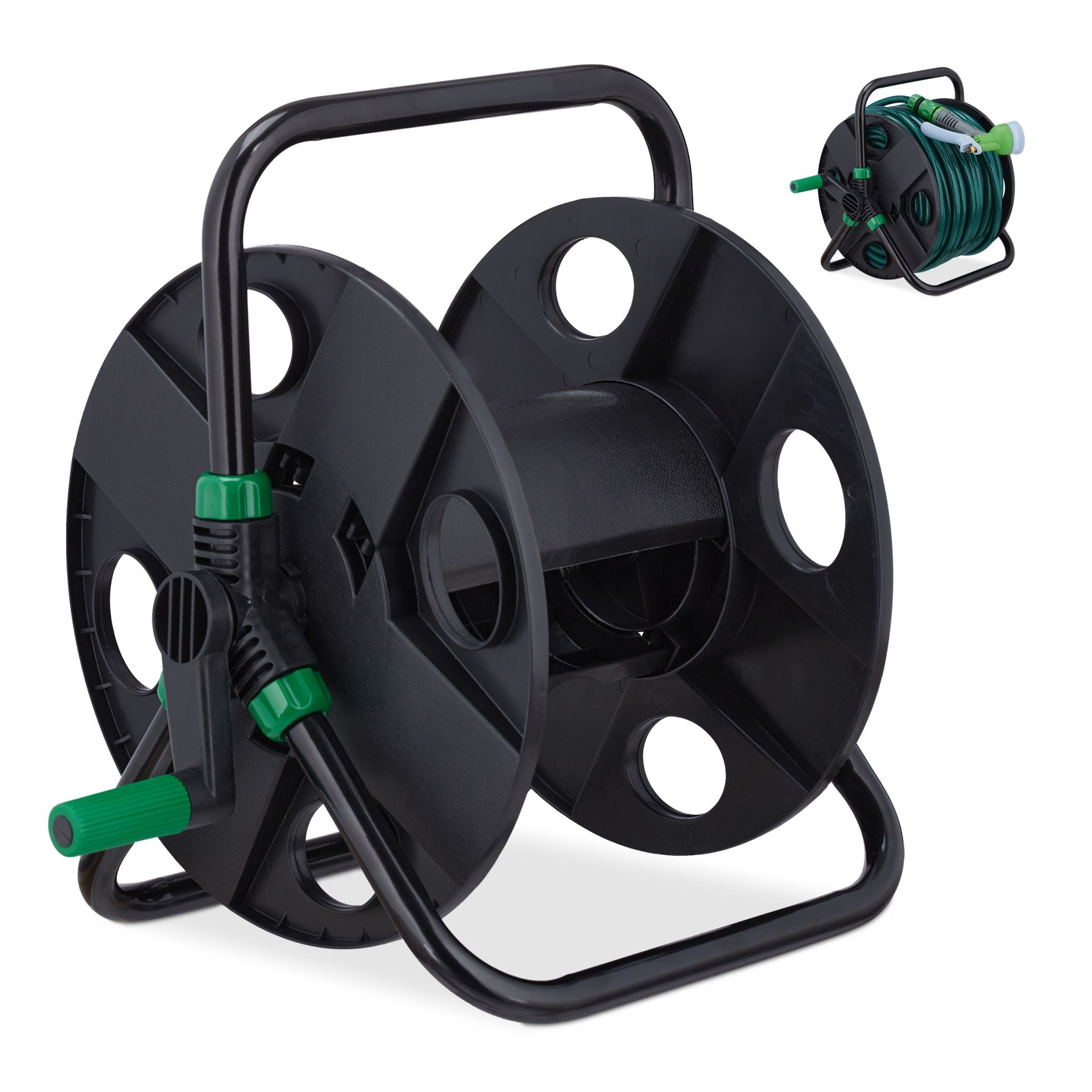 Schlauchtrommel 30 m 1/2 Schlauch Grün-Schwarz von Relaxdays