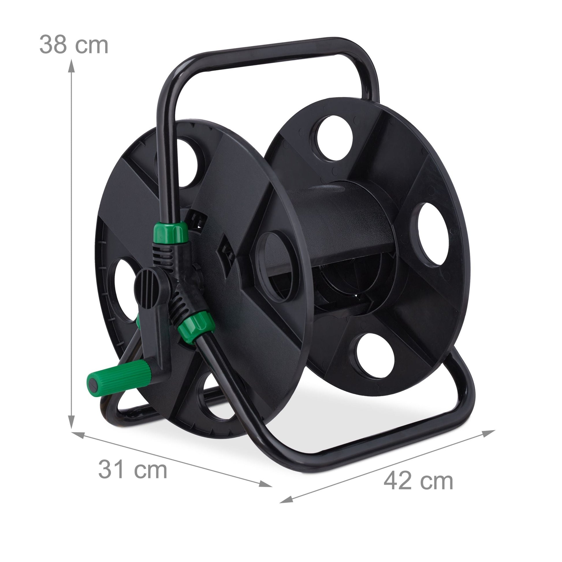 Schlauchtrommel 30 m 1/2 Schlauch Grün-Schwarz von Relaxdays