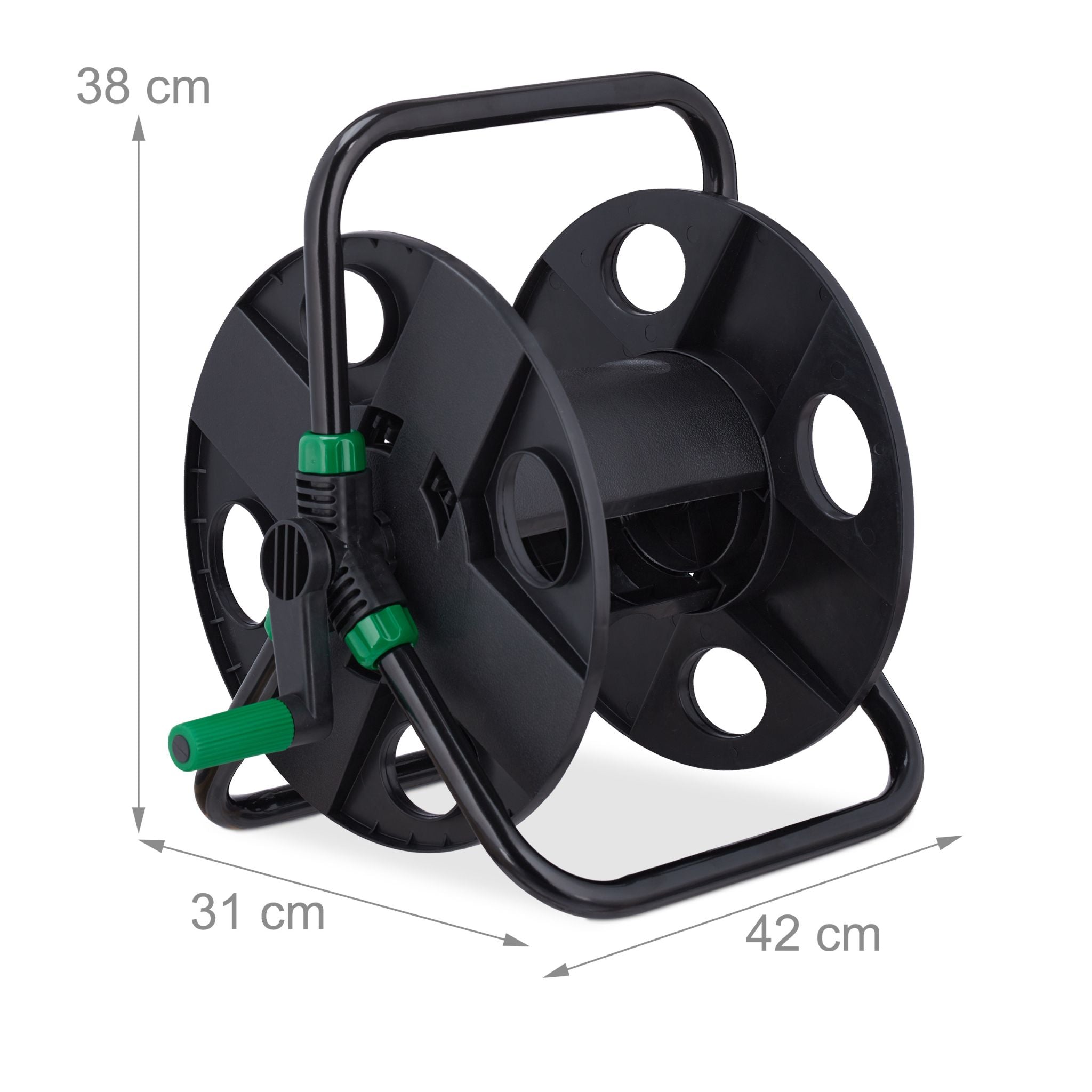 Schlauchtrommel 30 m 1/2 Schlauch Grün-Schwarz von Relaxdays
