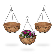 Blumenampel 3er-Set mit Kokoseinlage Hellbraun-Schwarz von Relaxdays