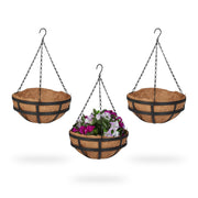 Blumenampel 3er-Set mit Kokoseinlage Hellbraun-Schwarz von Relaxdays