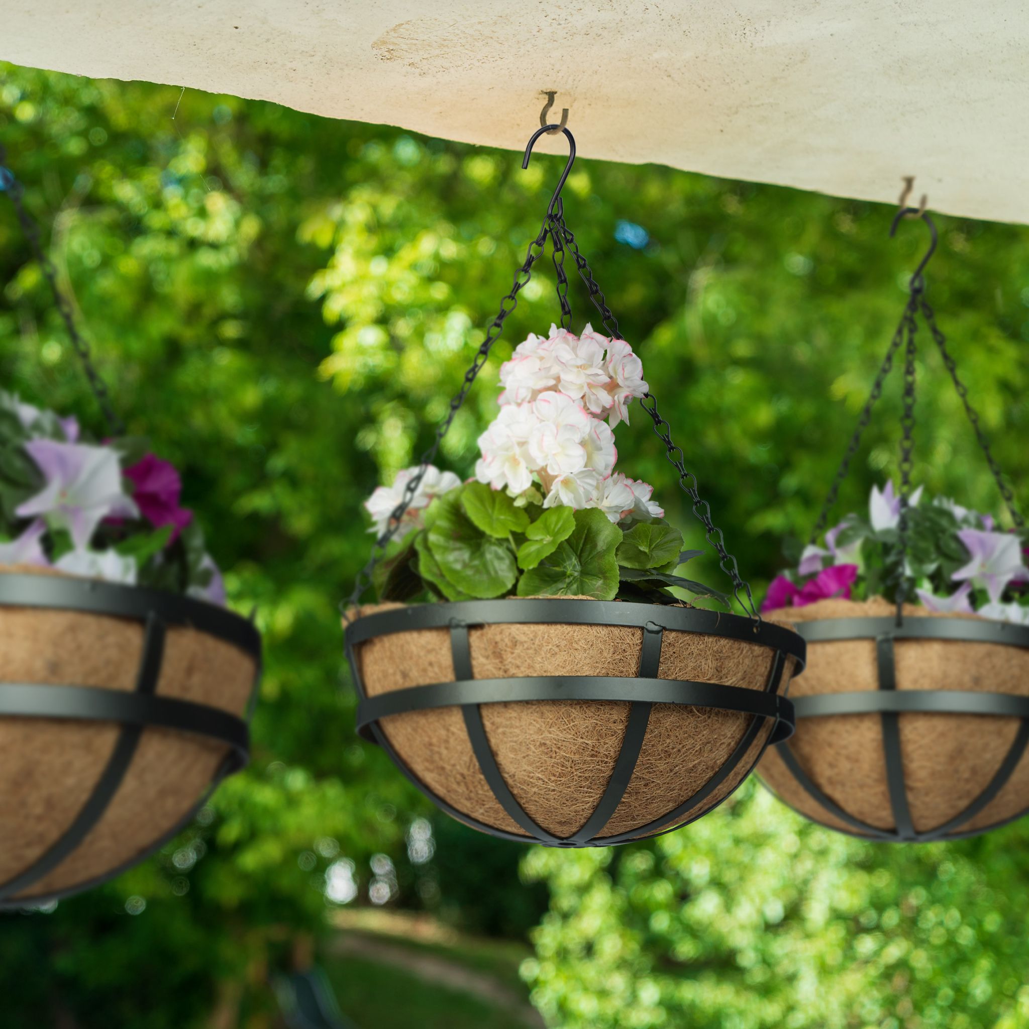Blumenampel 3er-Set mit Kokoseinlage Hellbraun-Schwarz von Relaxdays