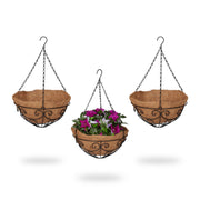 Blumenampel 3er-Set Kokos Hellbraun-Schwarz von Relaxdays