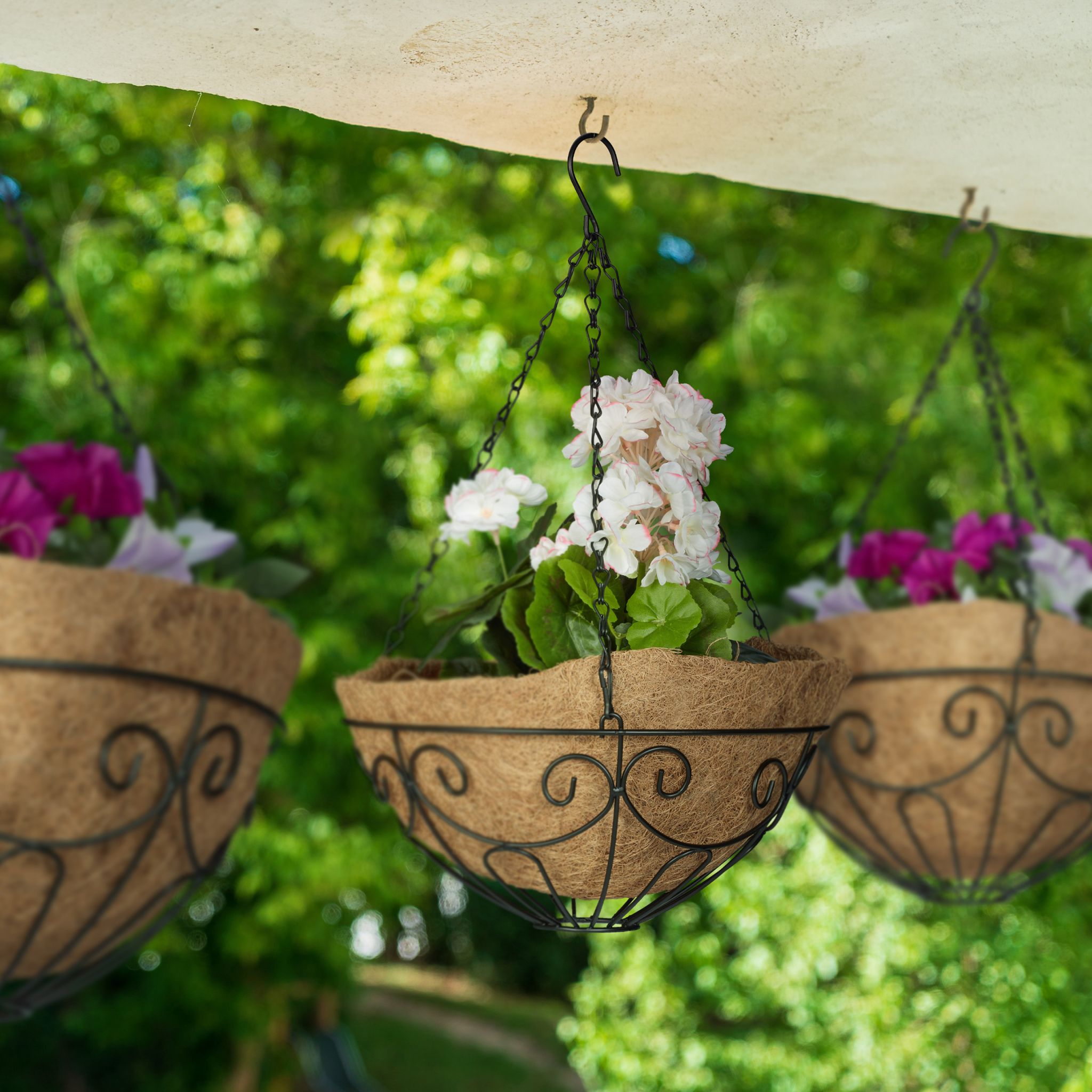 Blumenampel 3er-Set Kokos Hellbraun-Schwarz von Relaxdays