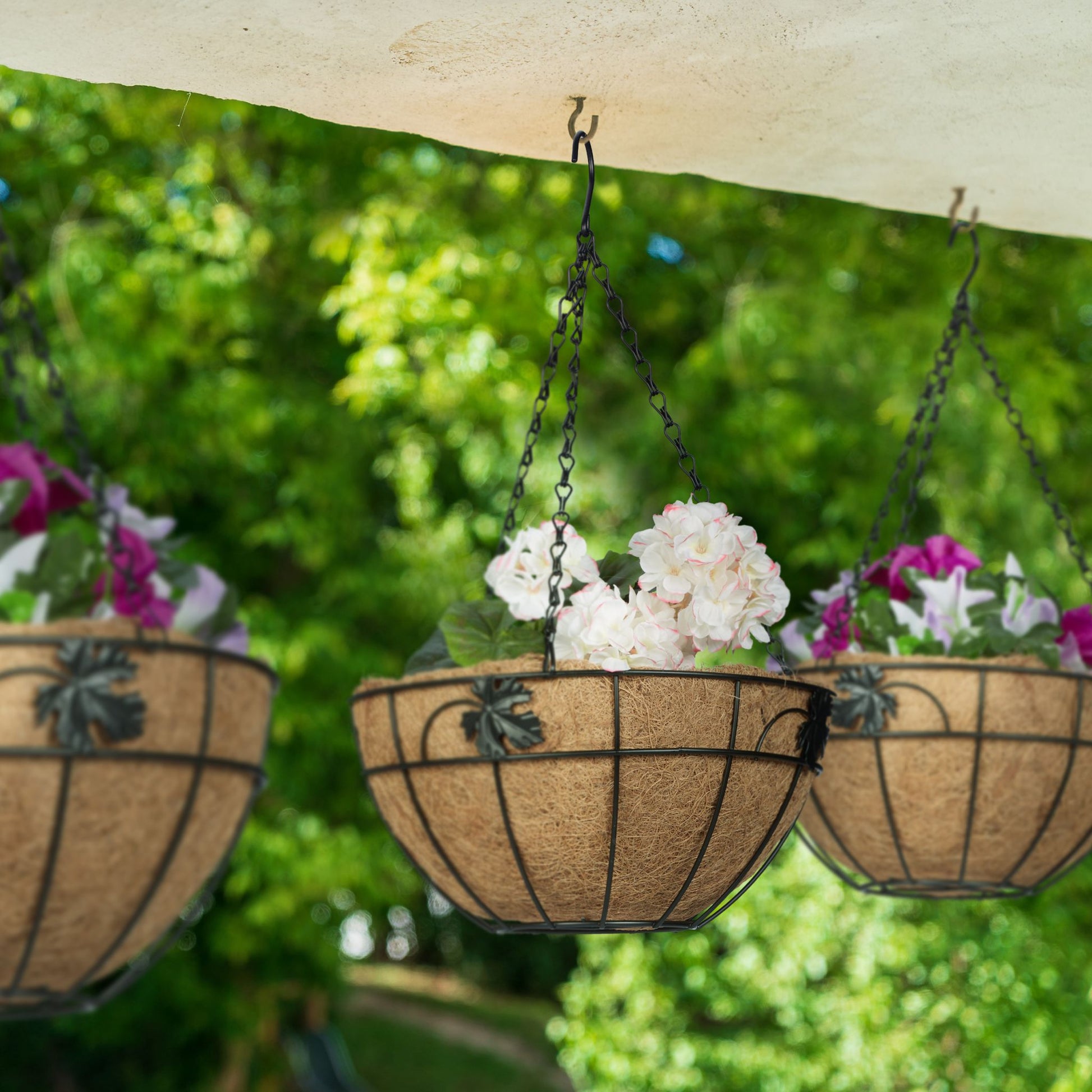 Blumenampel 3er-Set Kokos Hellbraun-Schwarz von Relaxdays