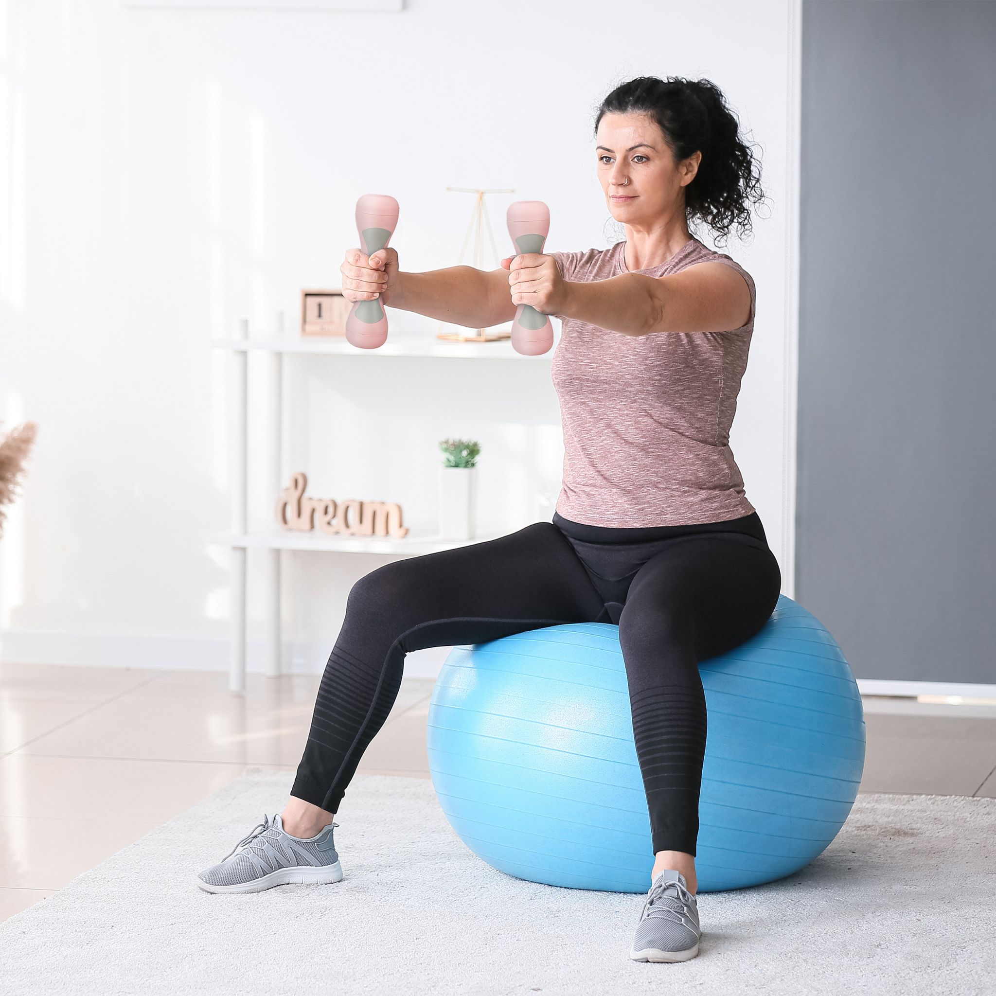 Verstellbare Hanteln 2er-Set Rosa-Grau von Relaxdays