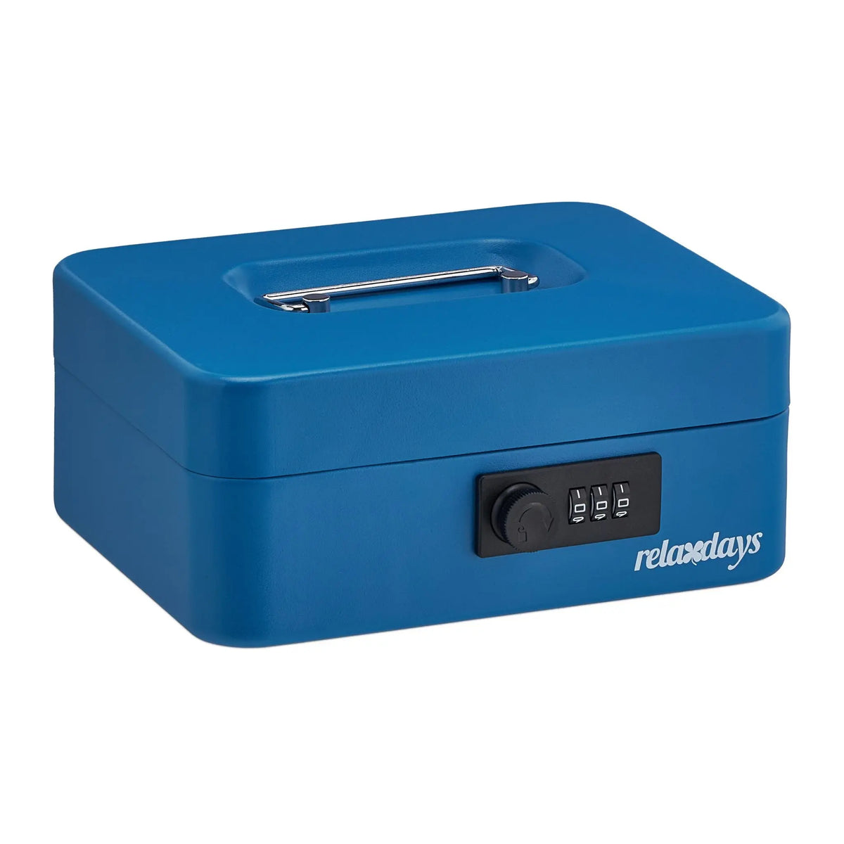 Geldkassette mit Zahlenschloss Blau-Schwarz-Silber von Relaxdays