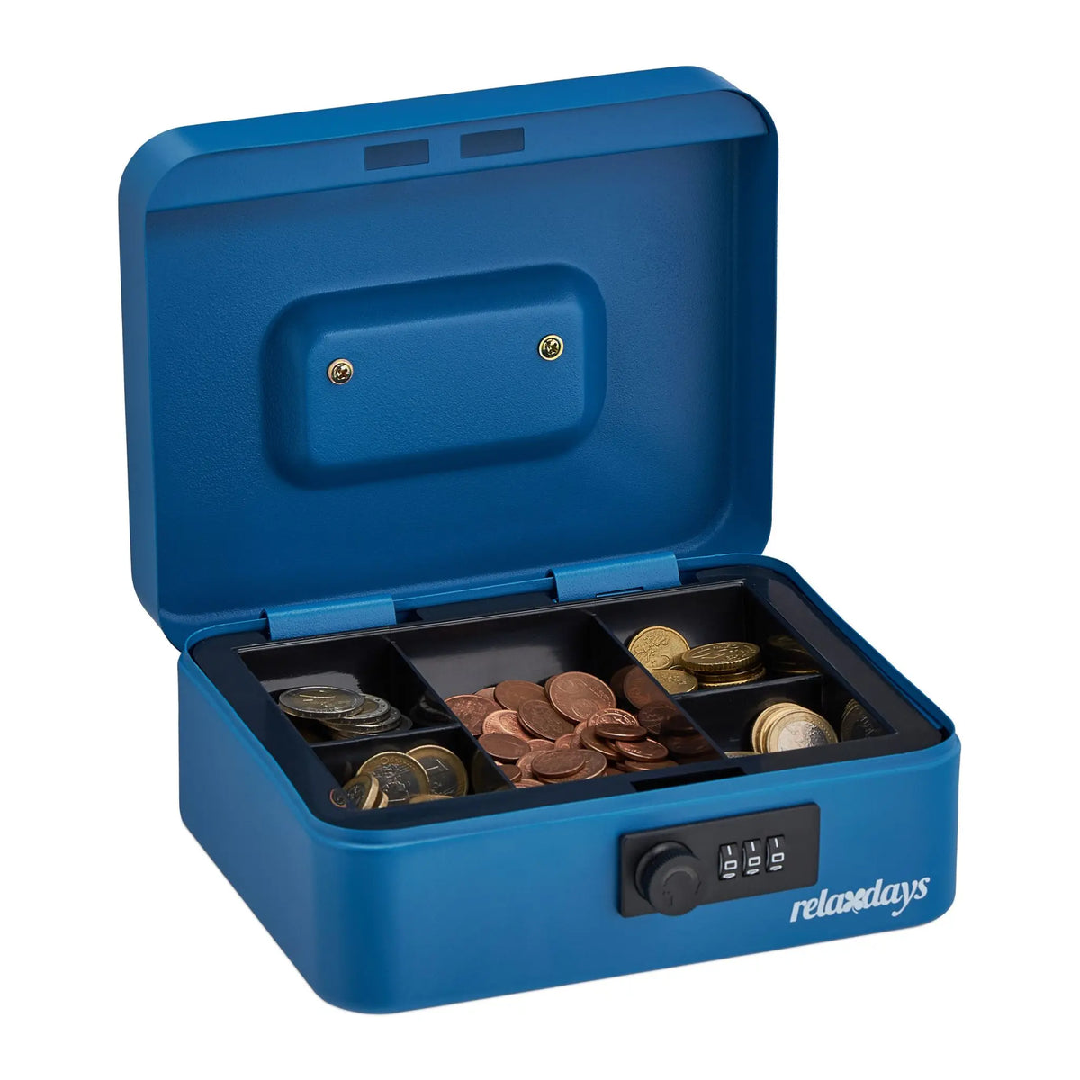 Geldkassette mit Zahlenschloss Blau-Schwarz-Silber von Relaxdays