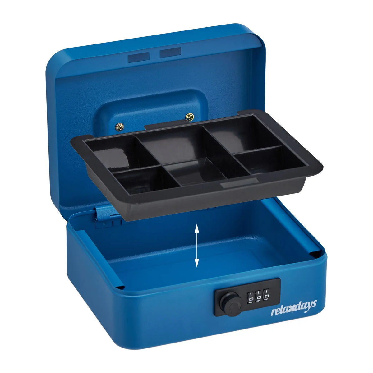 Geldkassette mit Zahlenschloss Blau-Schwarz-Silber von Relaxdays