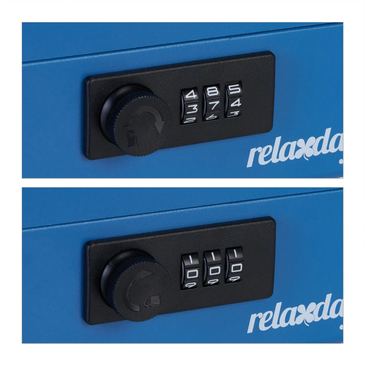 Geldkassette mit Zahlenschloss Blau-Schwarz-Silber von Relaxdays