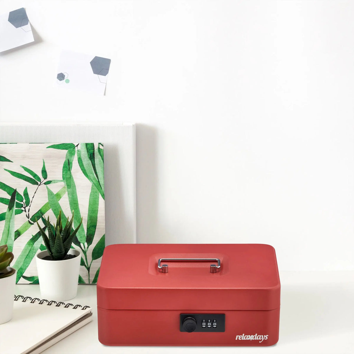 Geldkassette mit Zahlenschloss Rot-Schwarz-Silber von Relaxdays