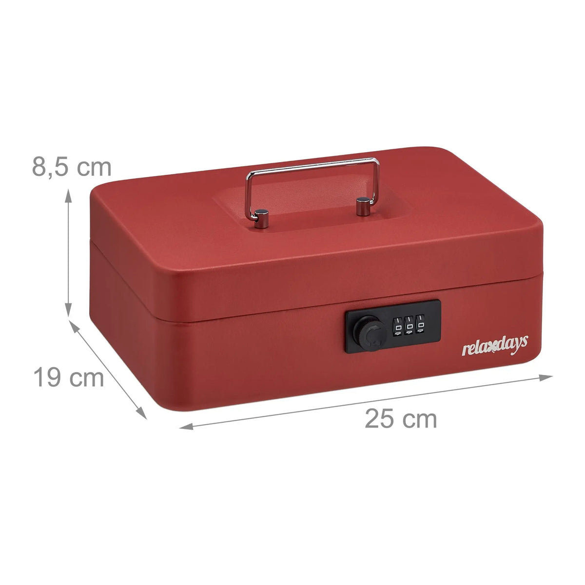 Geldkassette mit Zahlenschloss Rot-Schwarz-Silber von Relaxdays